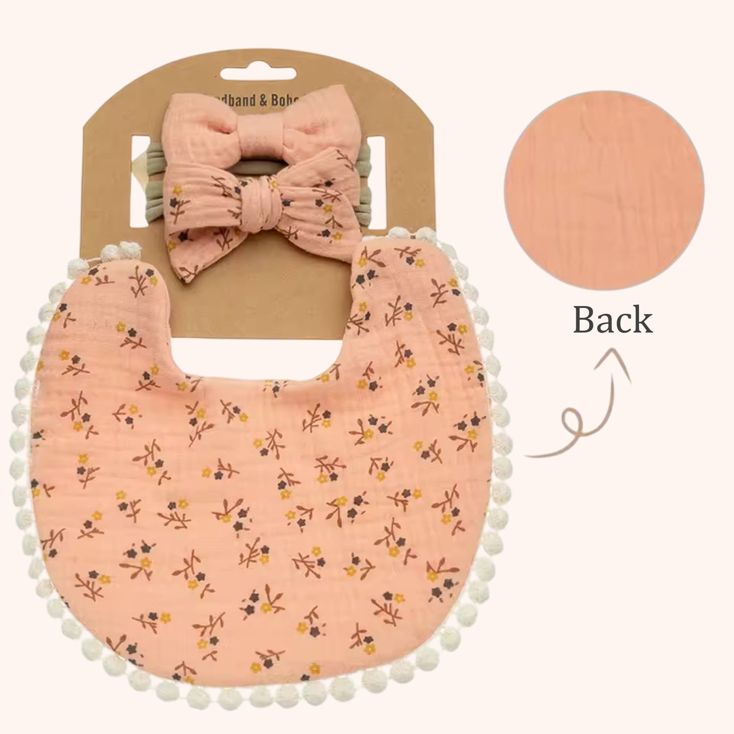 3-in-1 Baby Flower Bib & Headband Set - Elegant Double-Sided Saliva Towel & Bow Hairbands for Babies