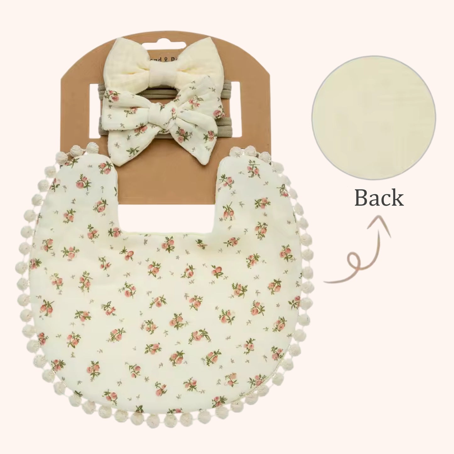 3-in-1 Baby Flower Bib & Headband Set - Elegant Double-Sided Saliva Towel & Bow Hairbands for Babies