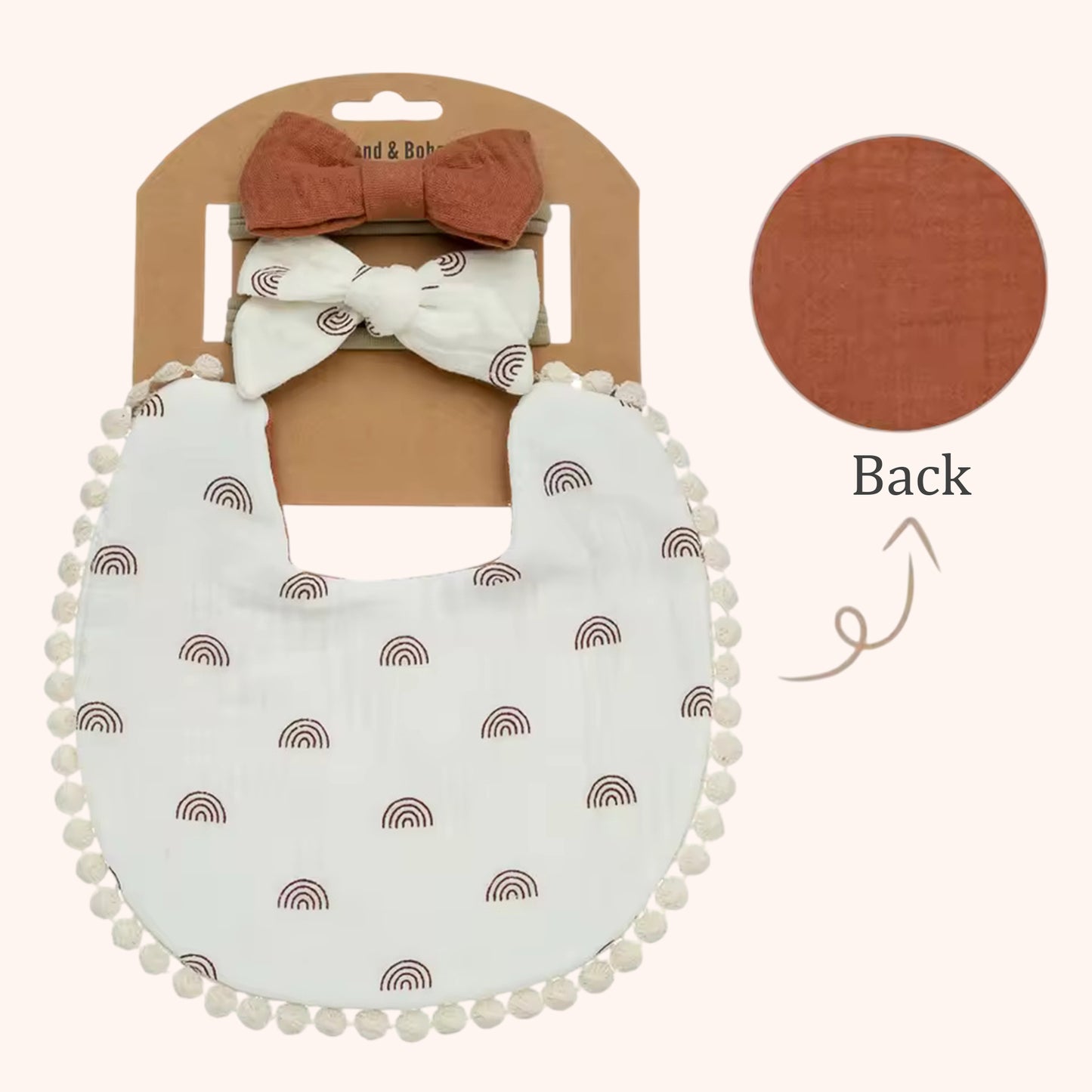 3-in-1 Baby Flower Bib & Headband Set - Elegant Double-Sided Saliva Towel & Bow Hairbands for Babies