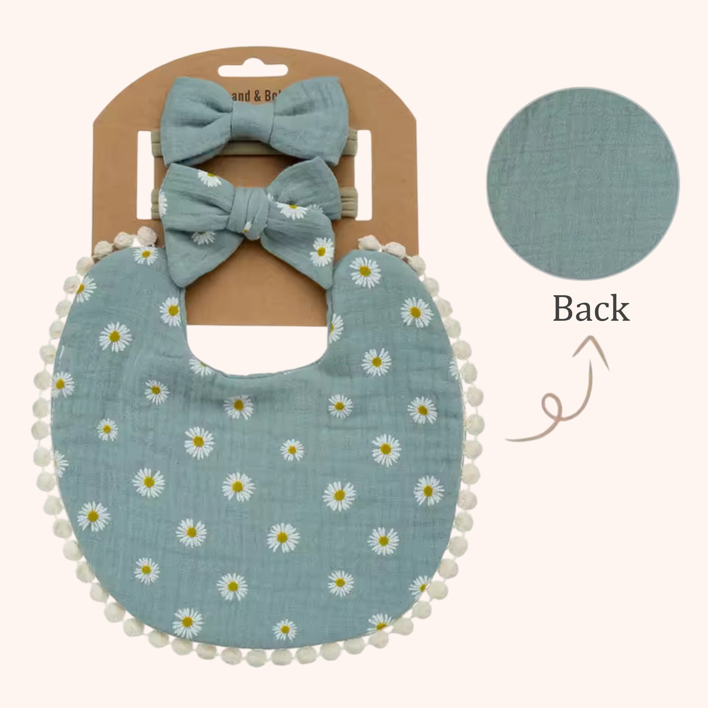 3-in-1 Baby Flower Bib & Headband Set - Elegant Double-Sided Saliva Towel & Bow Hairbands for Babies