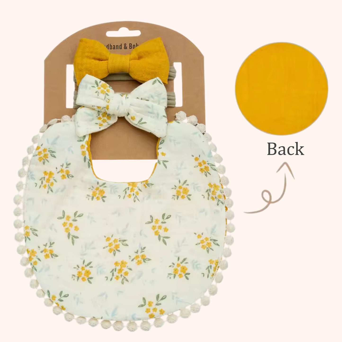3-in-1 Baby Flower Bib & Headband Set - Elegant Double-Sided Saliva Towel & Bow Hairbands for Babies