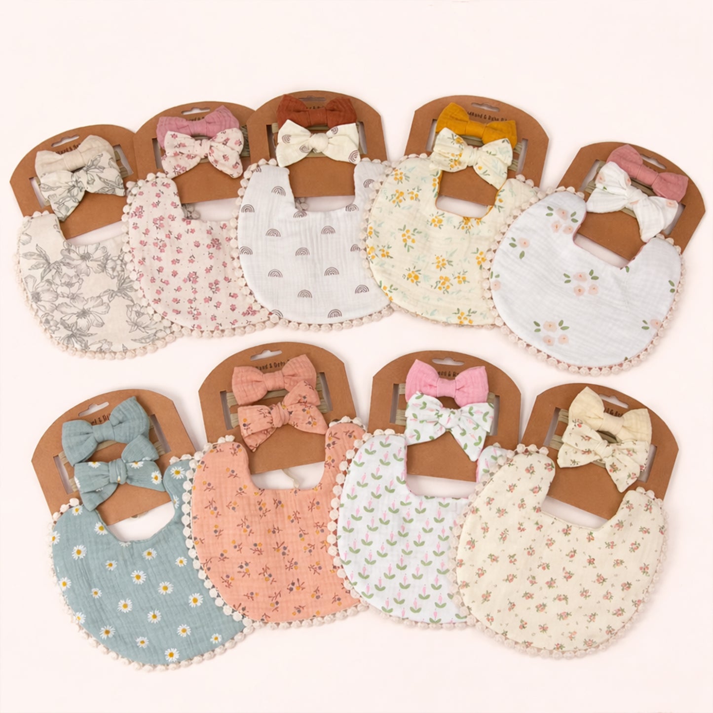 3-in-1 Baby Flower Bib & Headband Set - Elegant Double-Sided Saliva Towel & Bow Hairbands for Babies