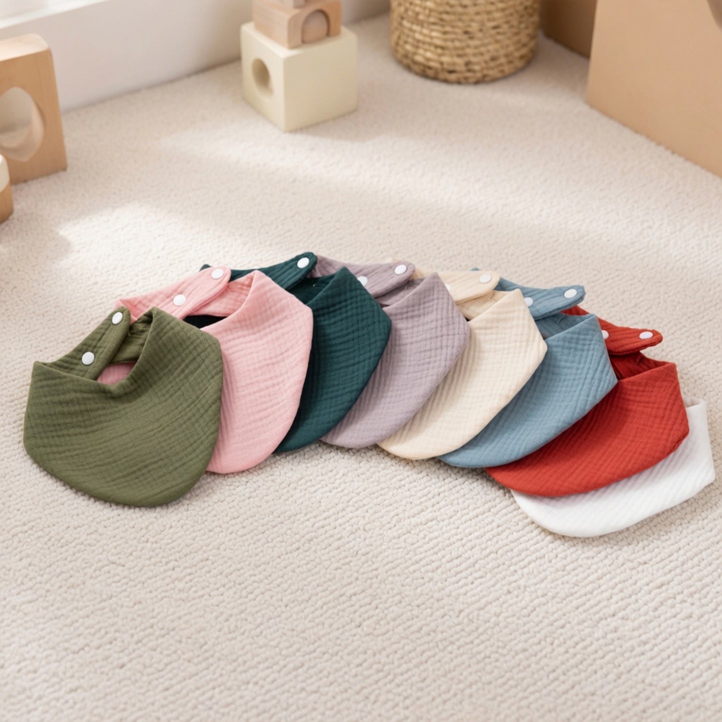 Soft Cotton Baby Bandana Bib - Solid Color Feeding Saliva Towel - Multi-functional Burp Cloth & Scarf for Boys & Girls