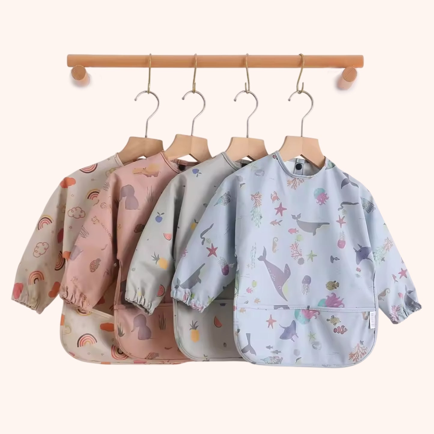 Waterproof Long Sleeve Baby Bib - Adjustable Feeding Smock - Kids Art Painting Apron & Mealtime Feeding Cloth