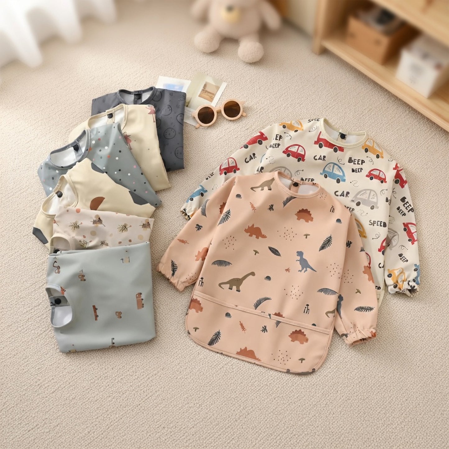 Waterproof Long Sleeve Baby Bib - Adjustable Feeding Smock - Kids Art Painting Apron & Mealtime Feeding Cloth