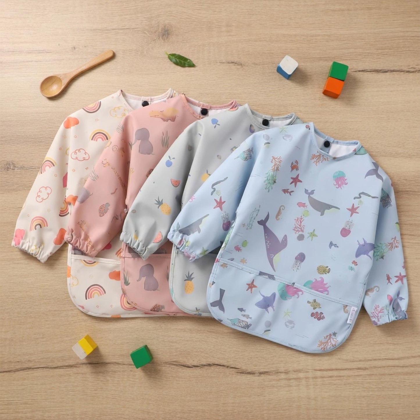 Waterproof Long Sleeve Baby Bib - Adjustable Feeding Smock - Kids Art Painting Apron & Mealtime Feeding Cloth