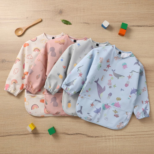 Waterproof Long Sleeve Baby Bib - Adjustable Feeding Smock - Kids Art Painting Apron & Mealtime Feeding Cloth