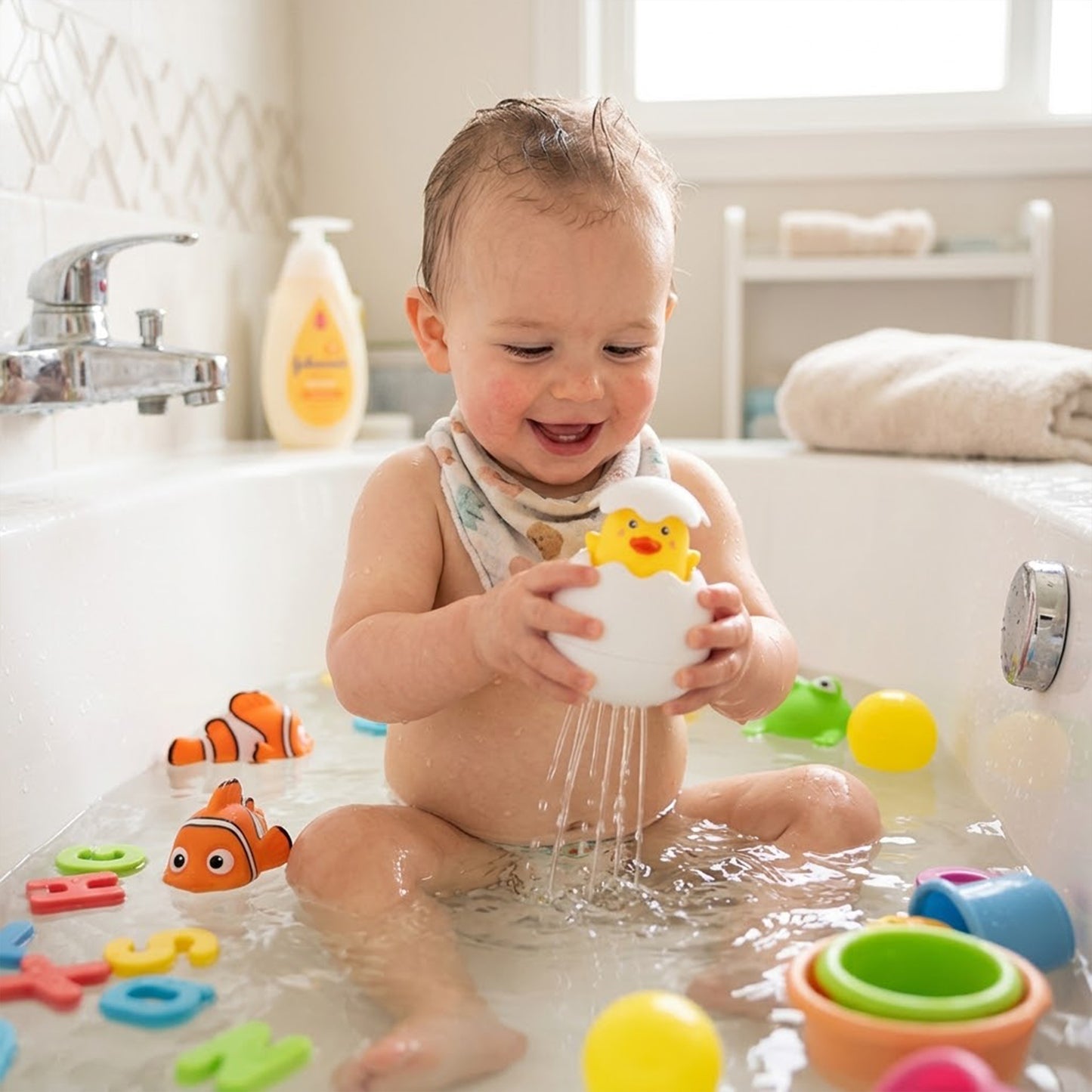 Egg Sprinkler Bath Toy - Water Spraying Duck & Penguin - Fun Floating Shower & Swimming Toy Gift for Boys & Girls
