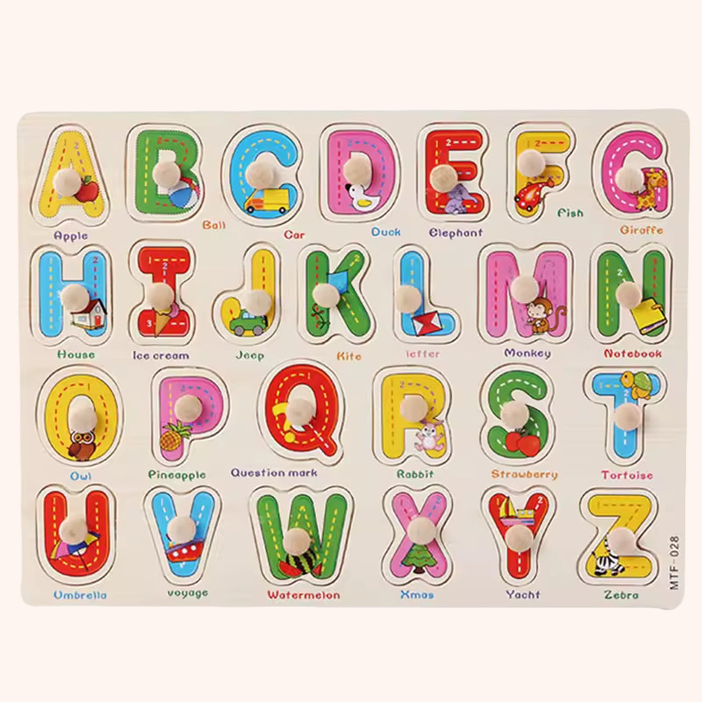 Baby Wooden Puzzles - Alphabet & Number Cognition Learning Board - Early Educational Hand Grab Toys for Toddlers 1-3 Years