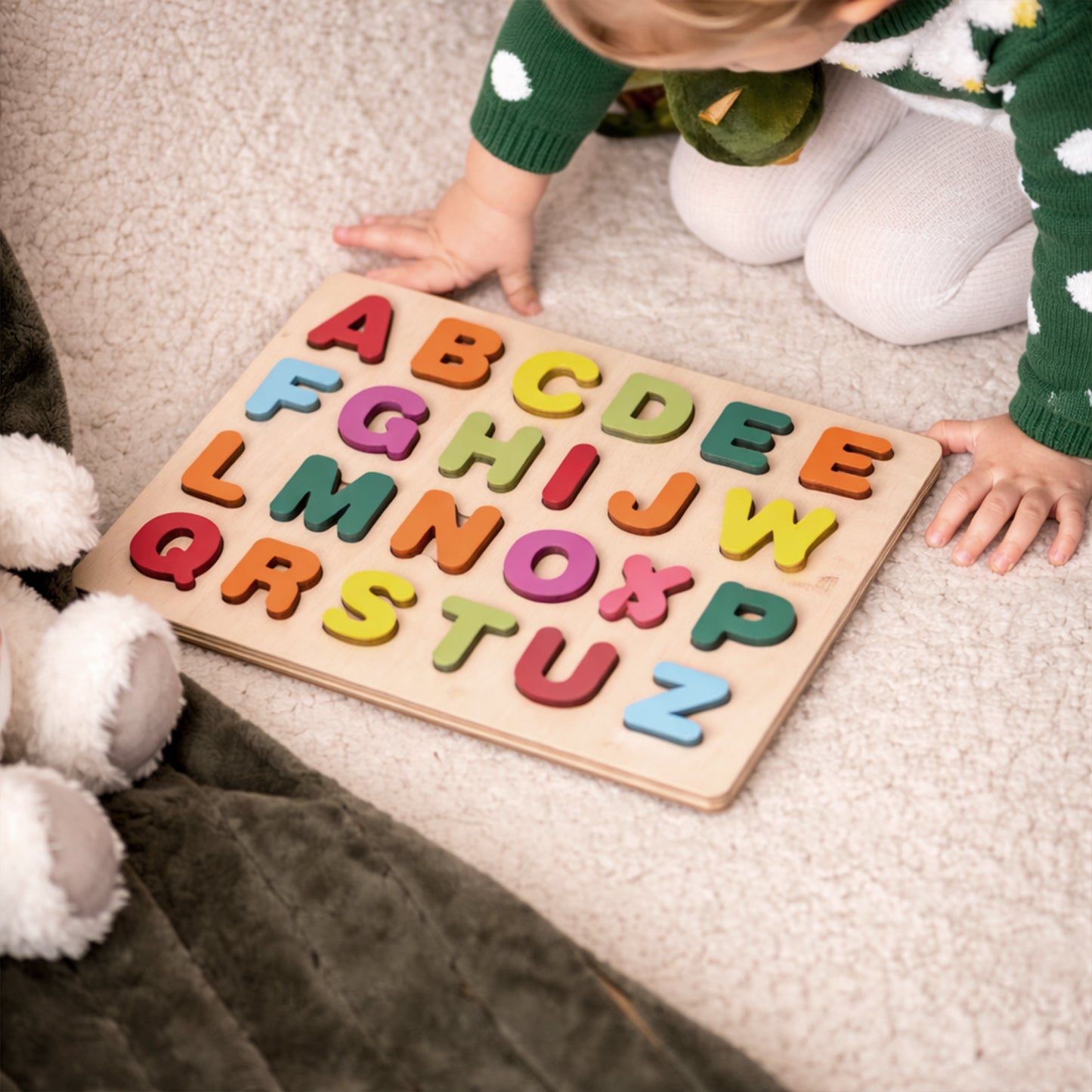 Baby Wooden Puzzles - Alphabet & Number Cognition Learning Board - Early Educational Hand Grab Toys for Toddlers 1-3 Years