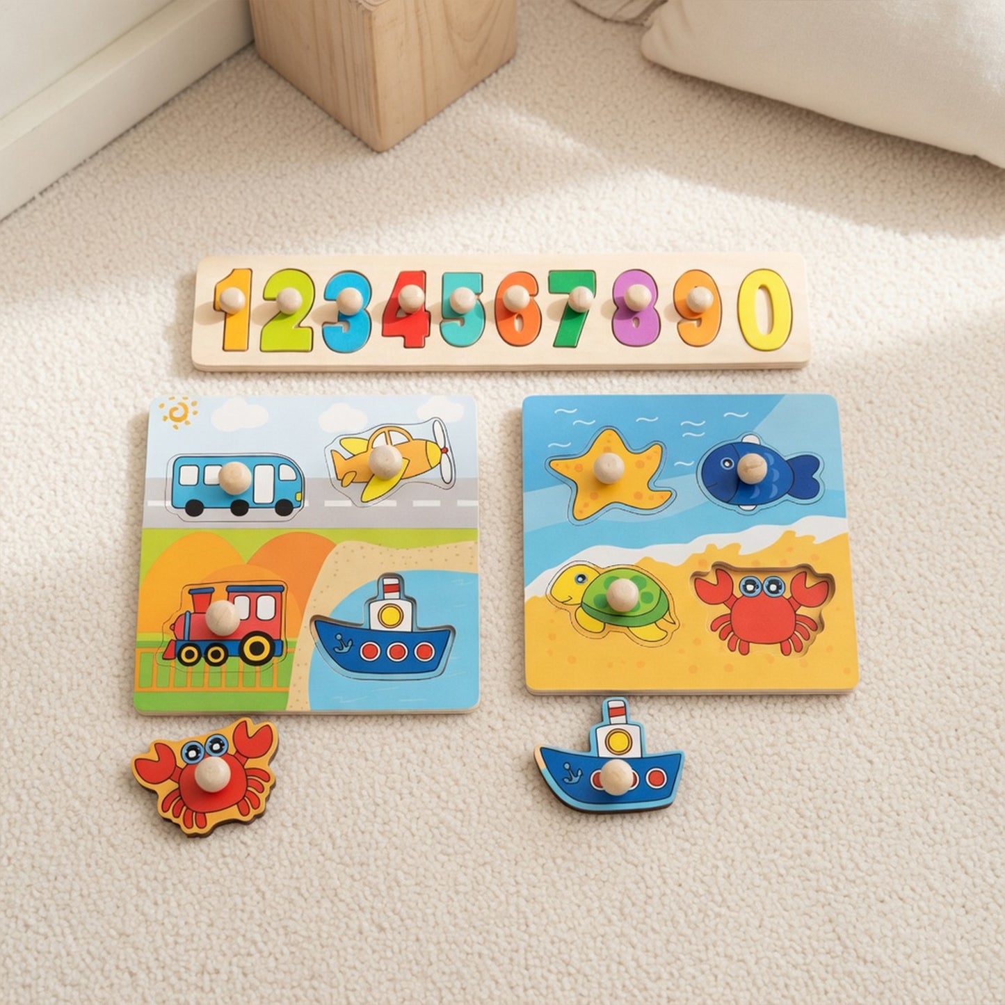 Baby Wooden Puzzles - Alphabet & Number Cognition Learning Board - Early Educational Hand Grab Toys for Toddlers 1-3 Years