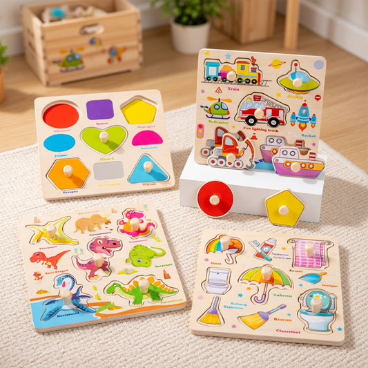 Baby Wooden Puzzles - Alphabet & Number Cognition Learning Board - Early Educational Hand Grab Toys for Toddlers 1-3 Years