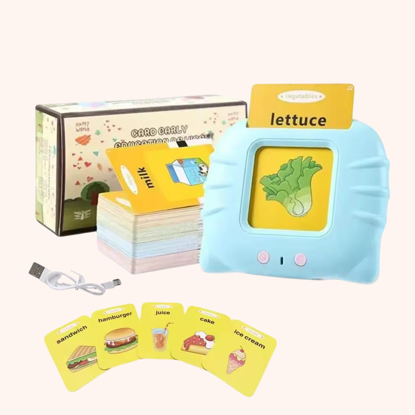 Talking Flash Cards Learning Toy - Audible Preschool English Machine - Educational Audio Vocabulary Gift for Kids