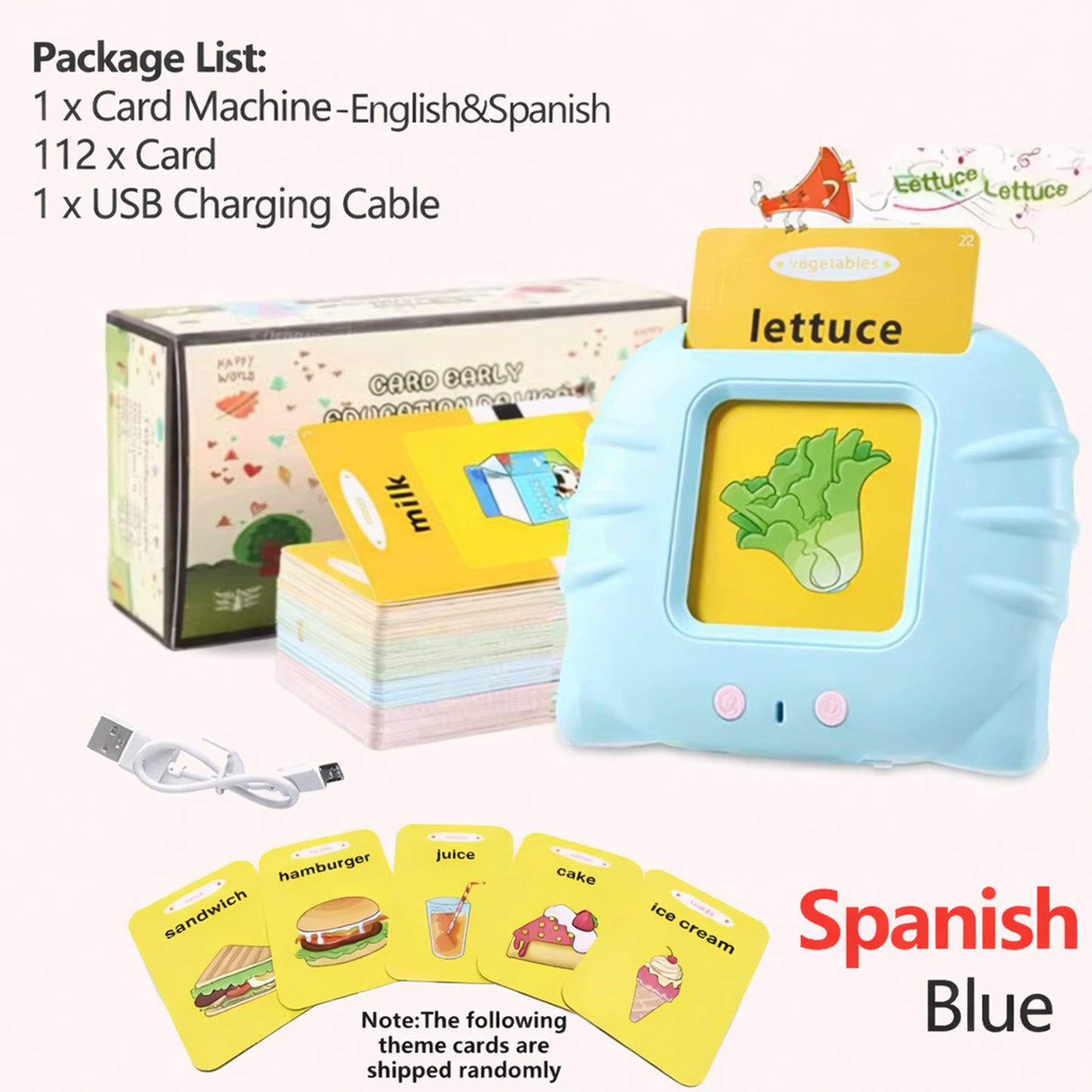 Talking Flash Cards Learning Toy - Audible Preschool English Machine - Educational Audio Vocabulary Gift for Kids