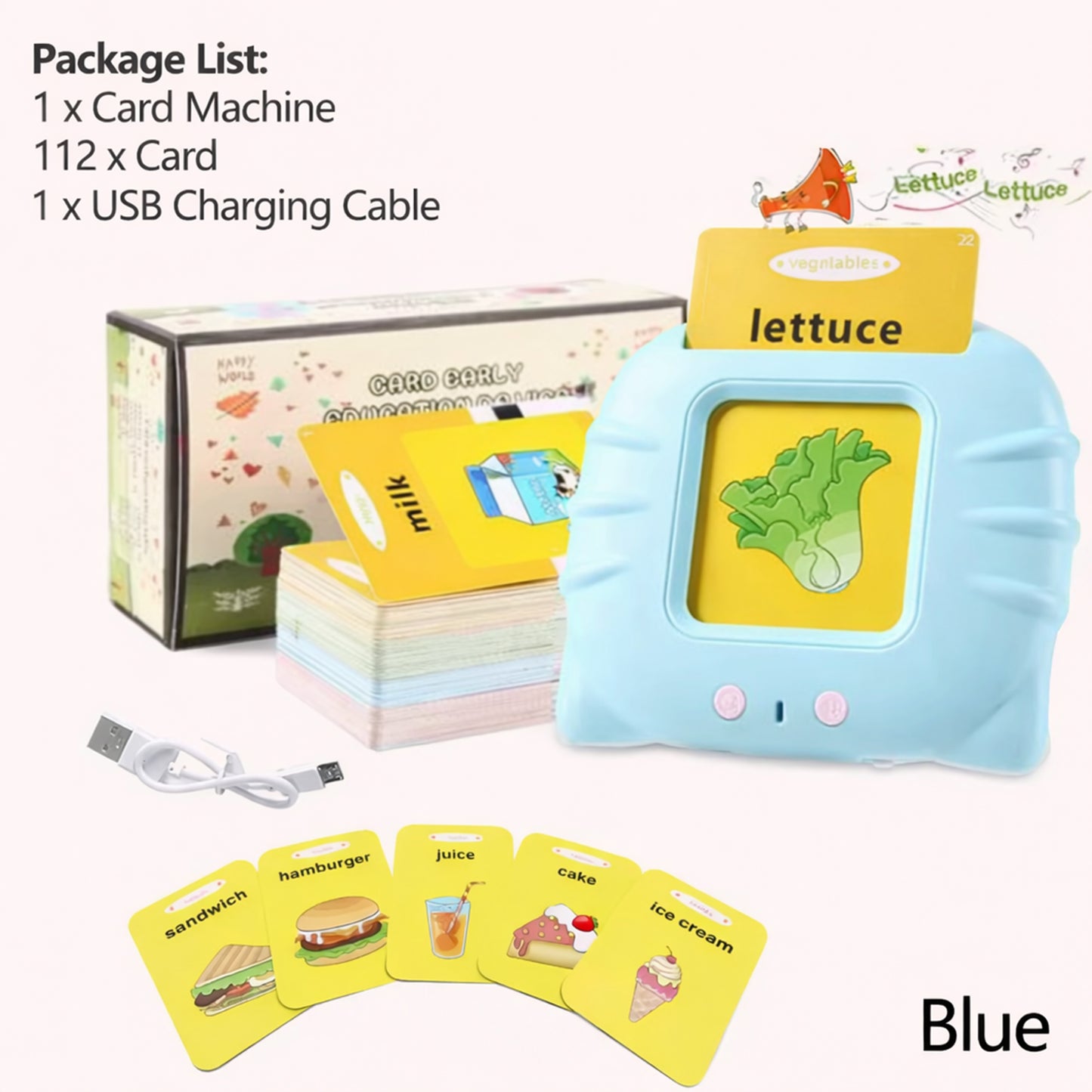 Talking Flash Cards Learning Toy - Audible Preschool English Machine - Educational Audio Vocabulary Gift for Kids