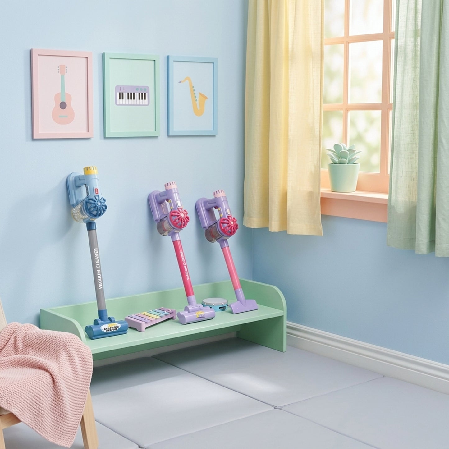 Kids Electric Vacuum Cleaner Playset - Realistic Housekeeping Set - Educational Cleaning Role Play Gift for Boys & Girls