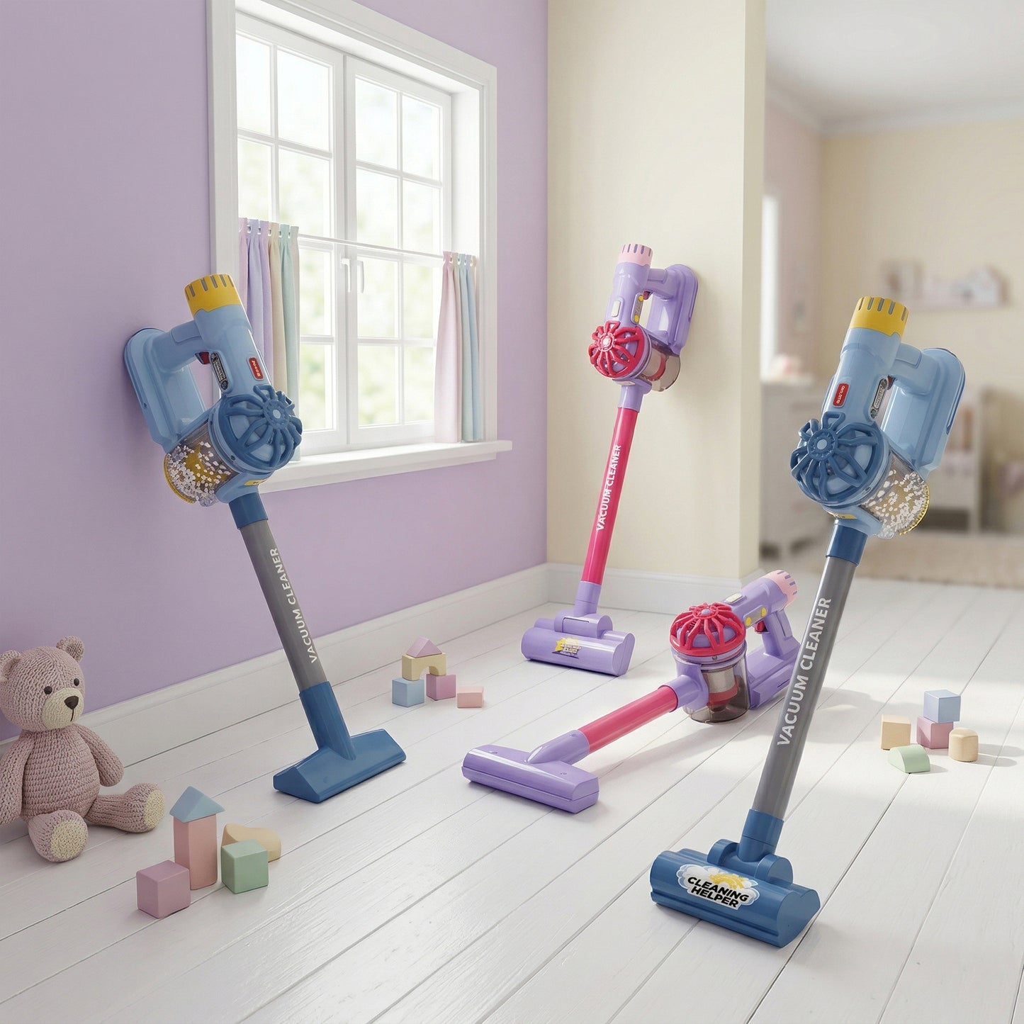 Kids Electric Vacuum Cleaner Playset - Realistic Housekeeping Set - Educational Cleaning Role Play Gift for Boys & Girls
