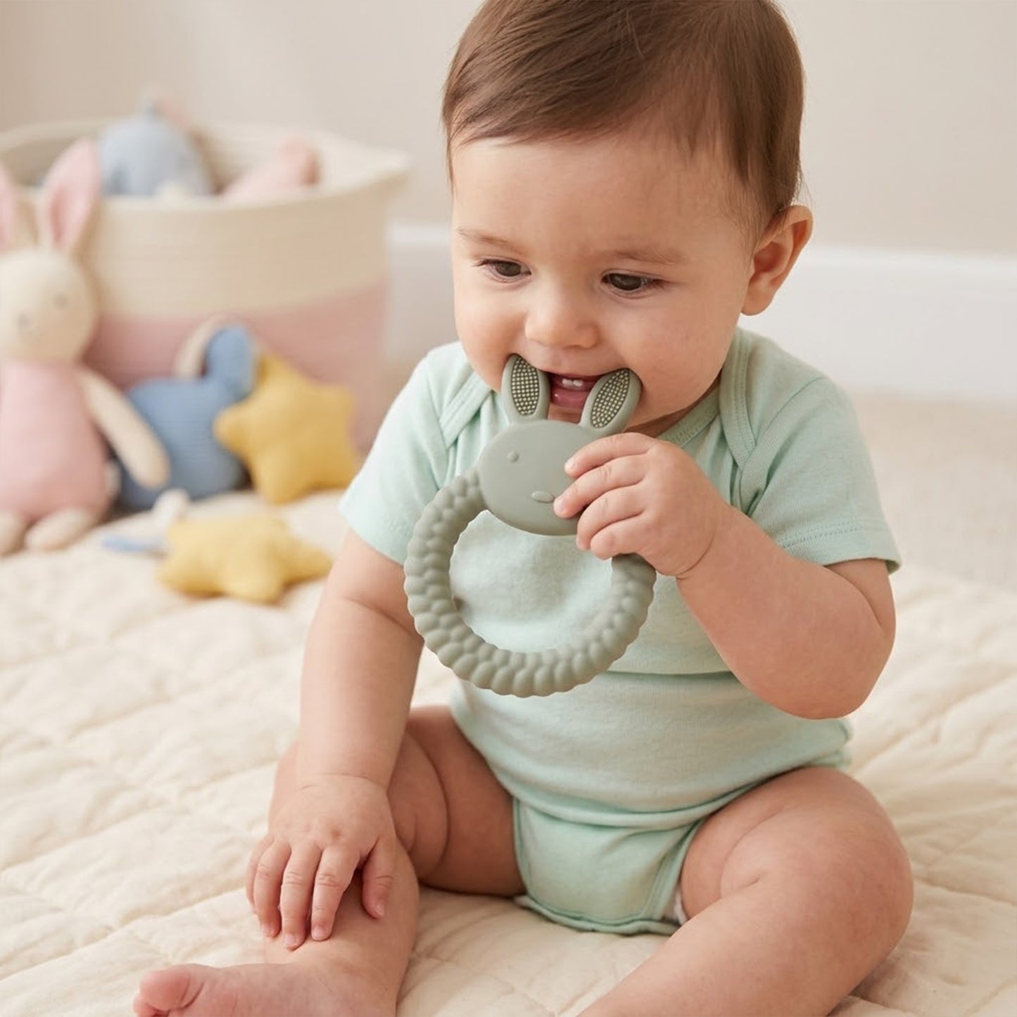Silicone Baby Bunny Teether - Cartoon Nursing Molar Toy - Safe Teething & Chewing Gift for Babies
