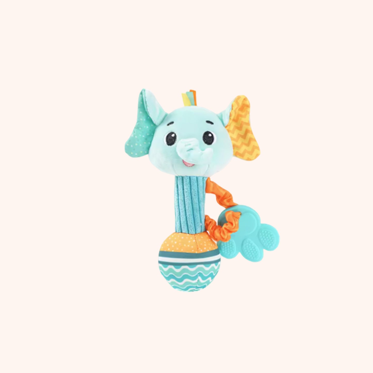 Soft Plush Baby Rattle - Cute Animal Squeaky & Crinkle Toy - Early Sensory Soothing Hand Grip Toy for Newborns