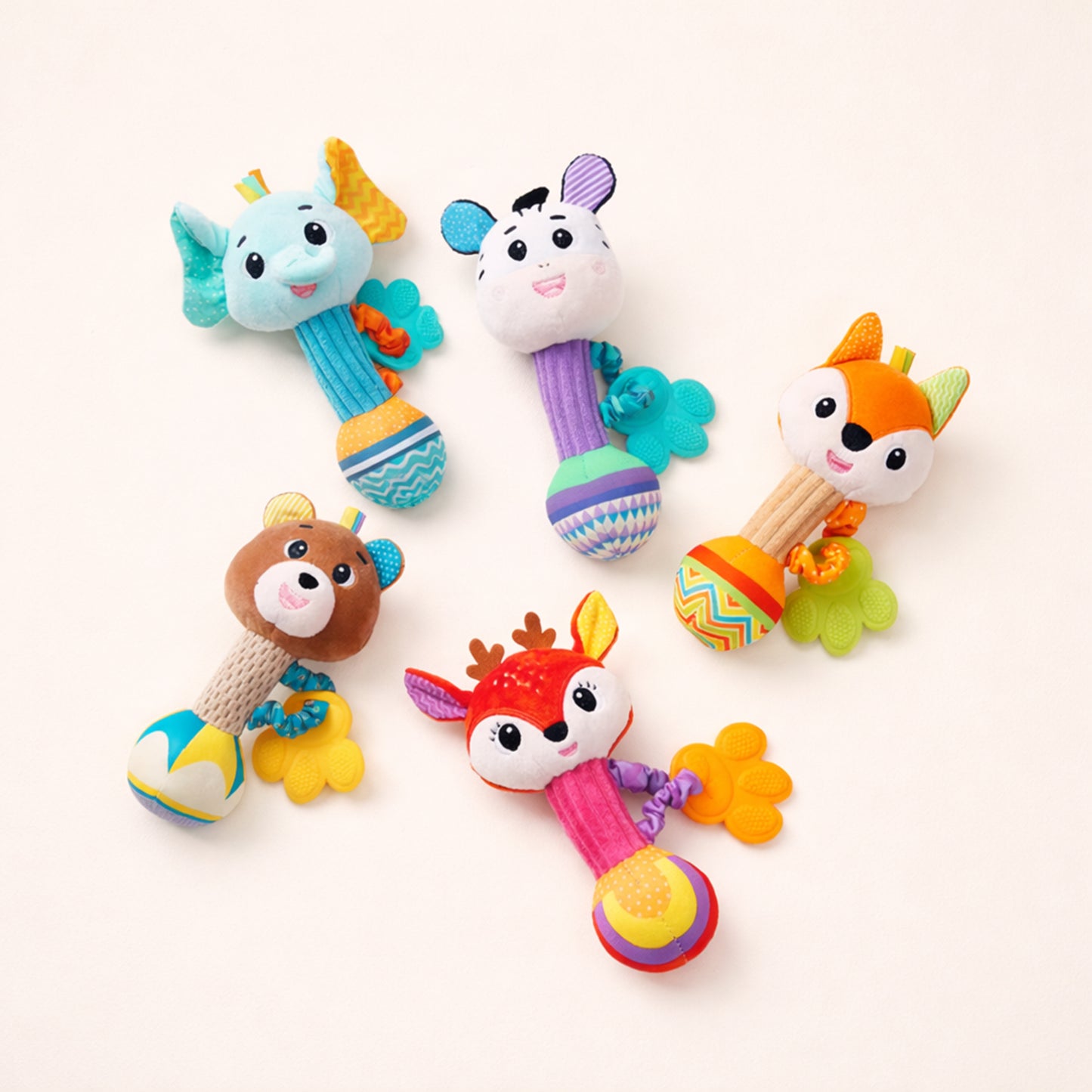 Soft Plush Baby Rattle - Cute Animal Squeaky & Crinkle Toy - Early Sensory Soothing Hand Grip Toy for Newborns