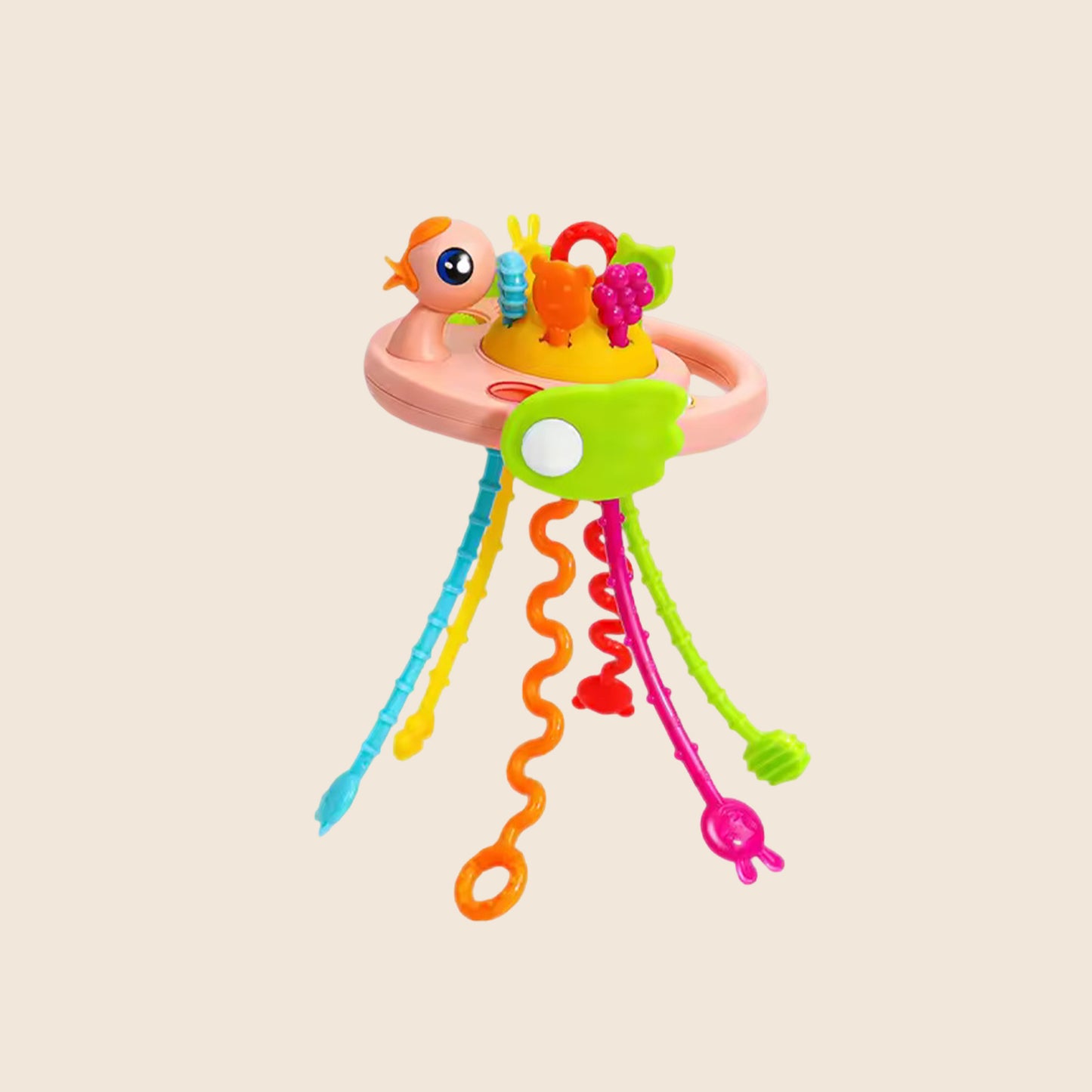 Silicone Sensory Pull Toy - 3-in-1 Baby Teether & Rattle Set - Learning & Development Toy for 6-12 Months