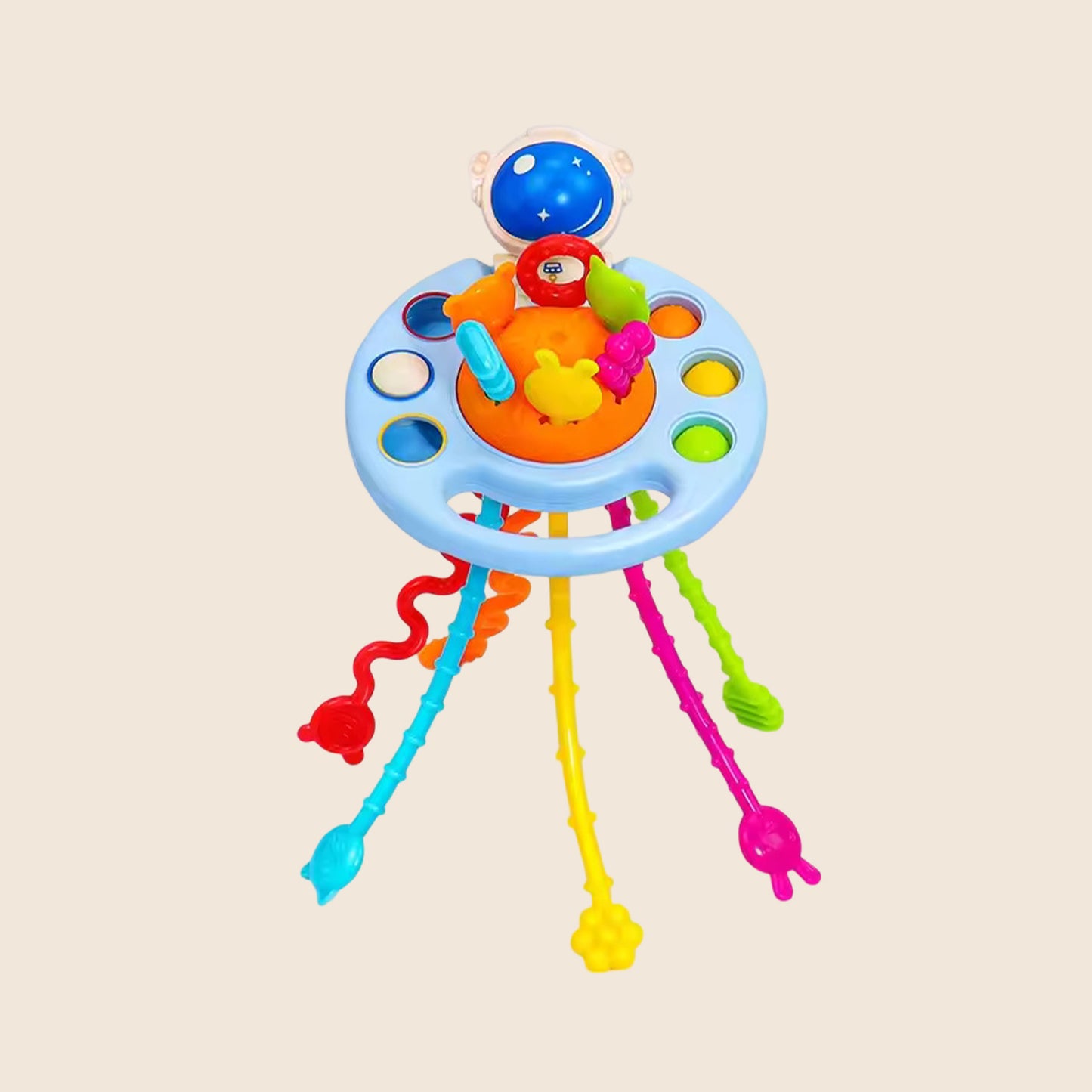 Silicone Sensory Pull Toy - 3-in-1 Baby Teether & Rattle Set - Learning & Development Toy for 6-12 Months