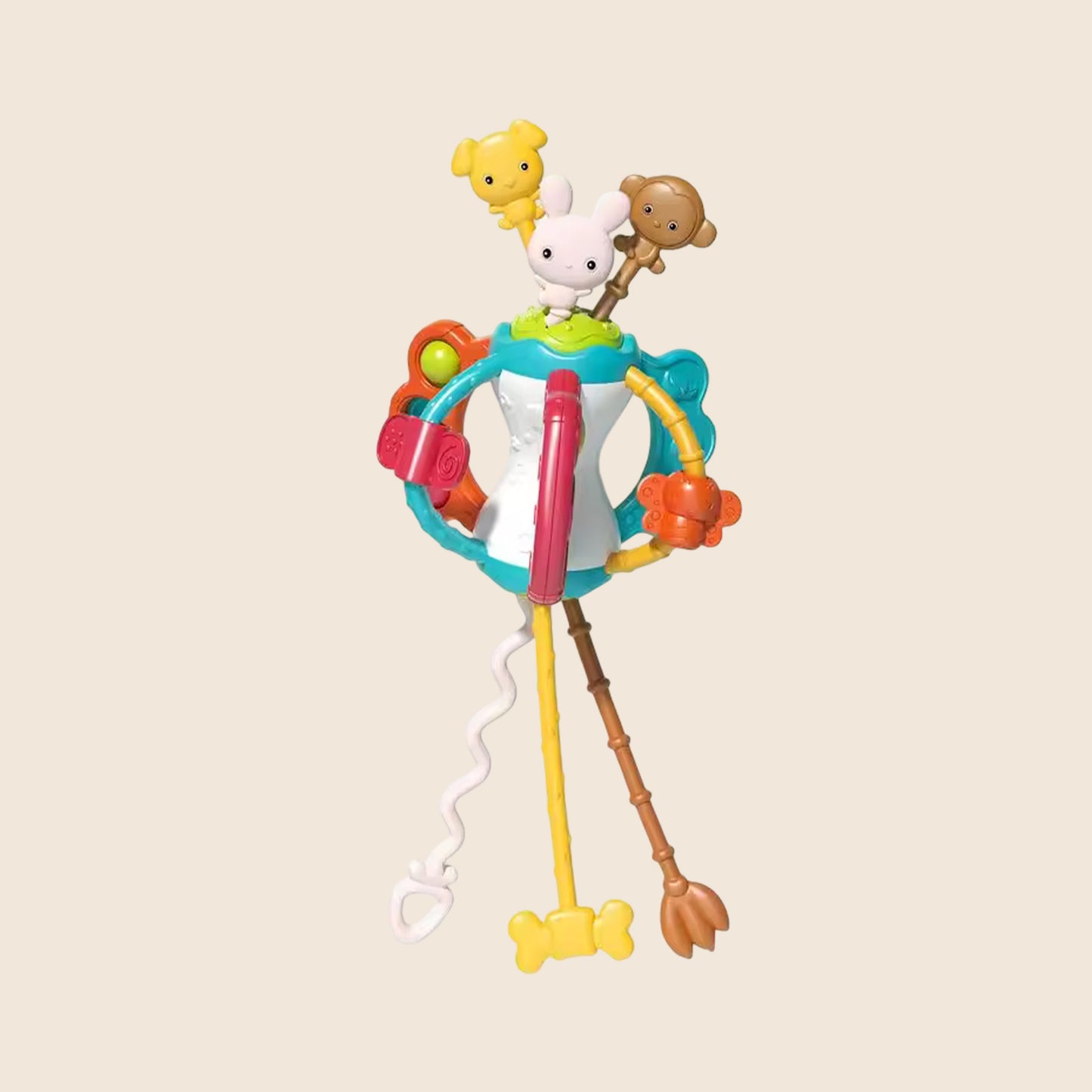 Silicone Sensory Pull Toy - 3-in-1 Baby Teether & Rattle Set - Learning & Development Toy for 6-12 Months