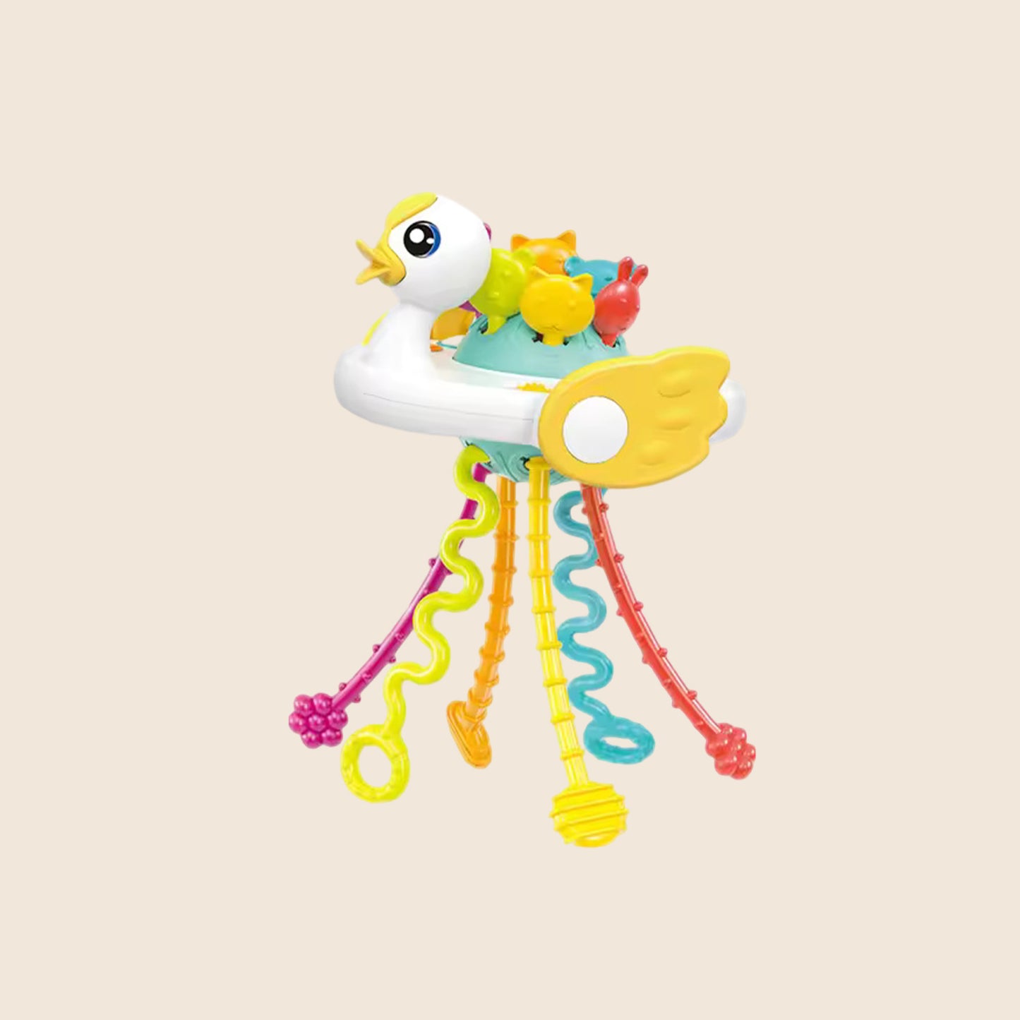 Silicone Sensory Pull Toy - 3-in-1 Baby Teether & Rattle Set - Learning & Development Toy for 6-12 Months