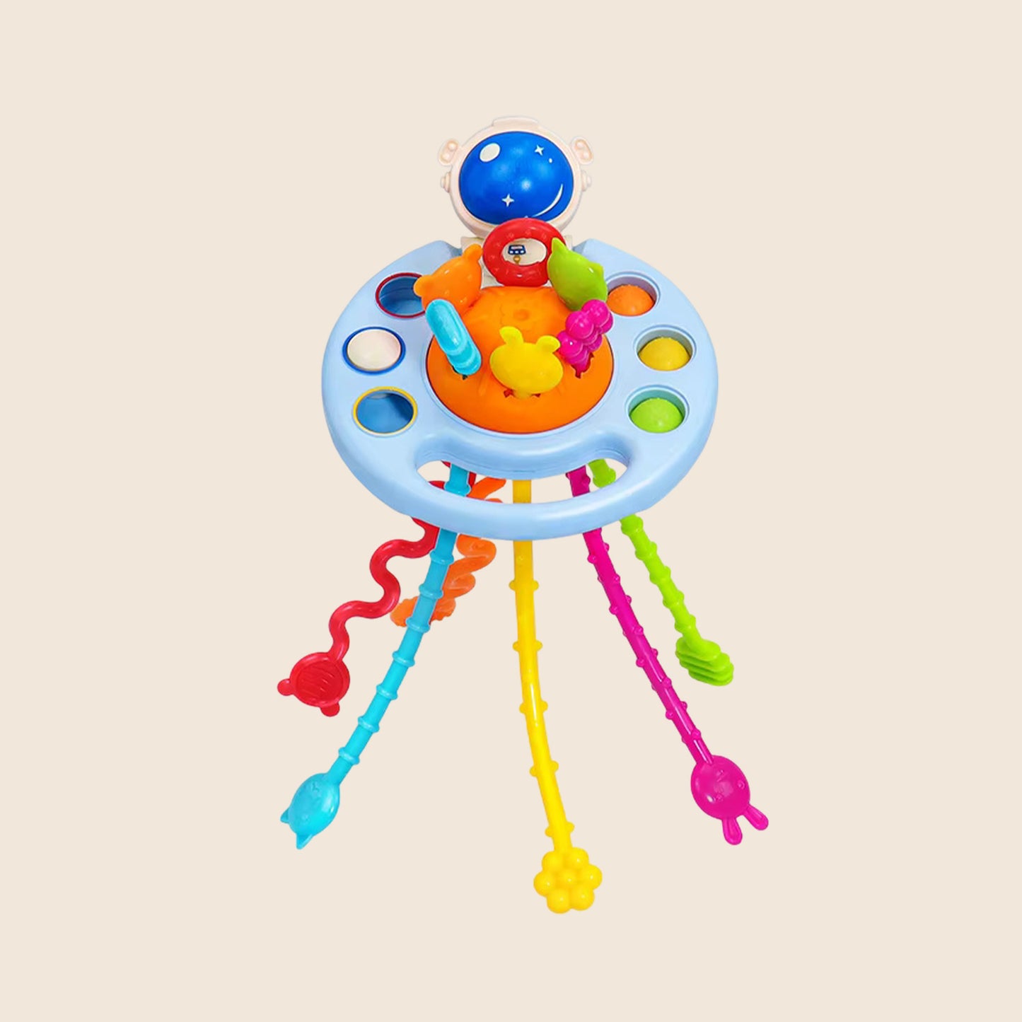 Silicone Sensory Pull Toy - 3-in-1 Baby Teether & Rattle Set - Learning & Development Toy for 6-12 Months