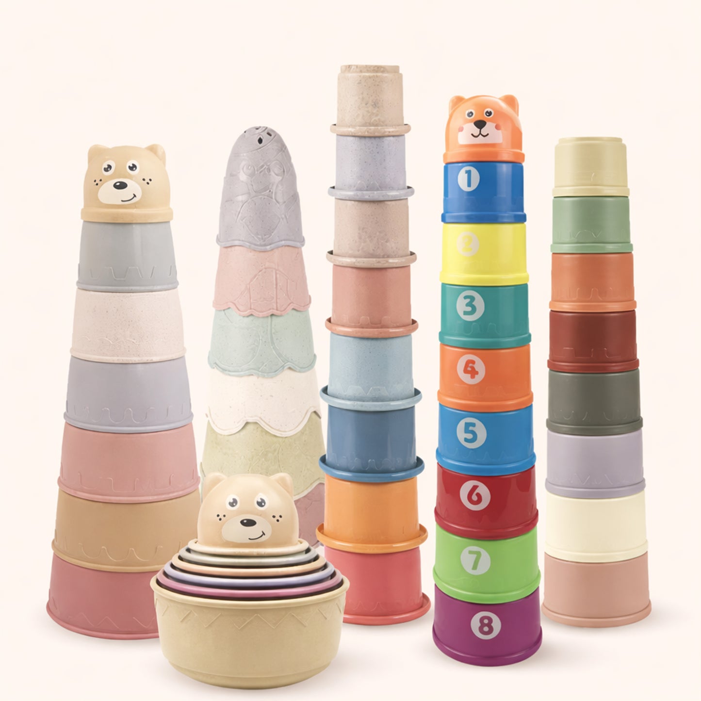 8-Piece Baby Stacking Cups Set - Fun Bath & Beach Nesting Toys - Early Learning Sensory Cups for Water & Sand Play (0-12 Months)