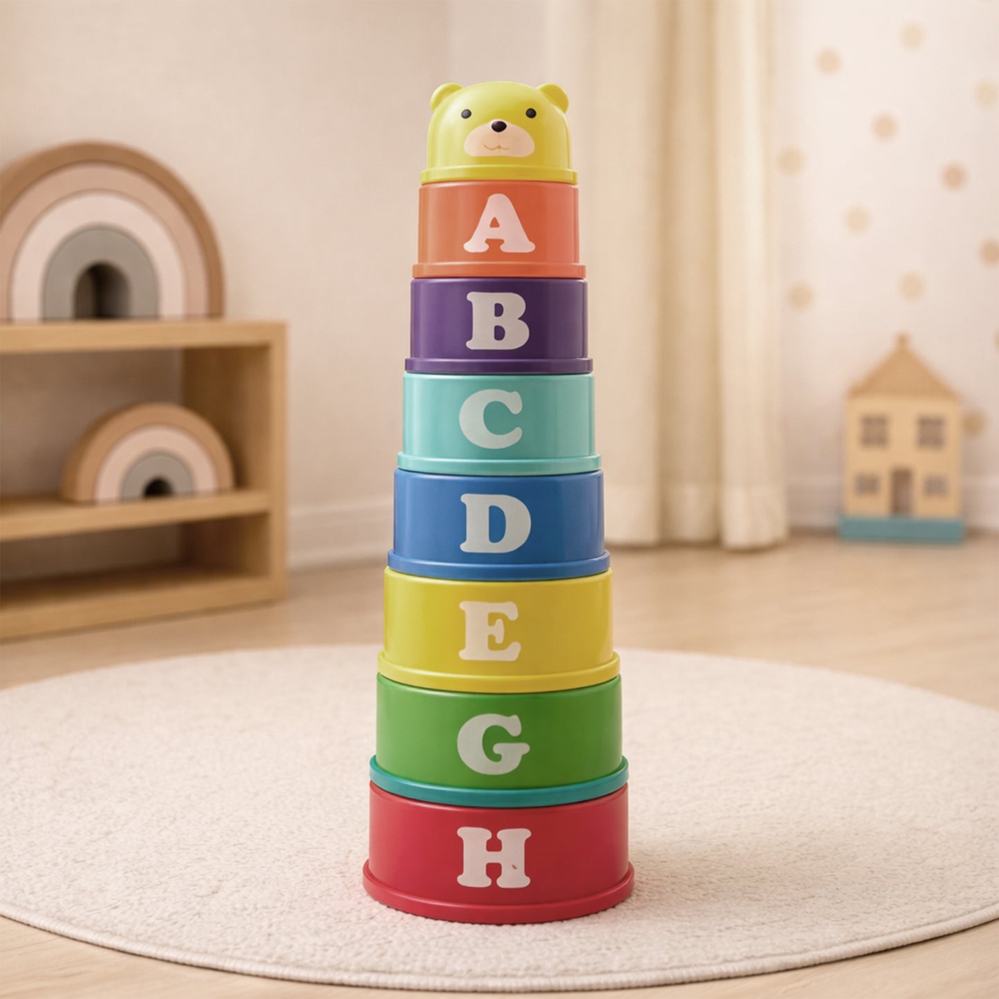 8-Piece Baby Stacking Cups Set - Fun Bath & Beach Nesting Toys - Early Learning Sensory Cups for Water & Sand Play (0-12 Months)