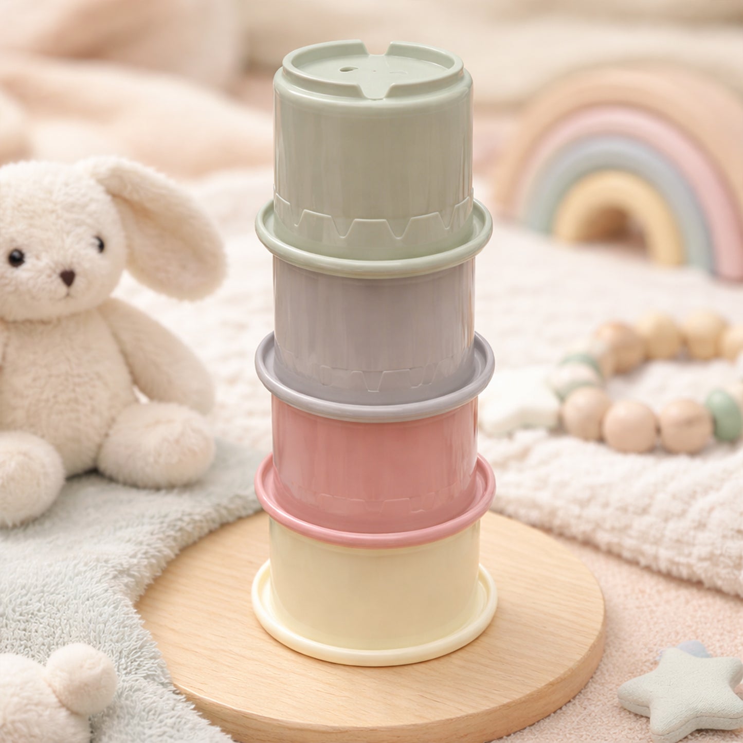 8-Piece Baby Stacking Cups Set - Fun Bath & Beach Nesting Toys - Early Learning Sensory Cups for Water & Sand Play (0-12 Months)