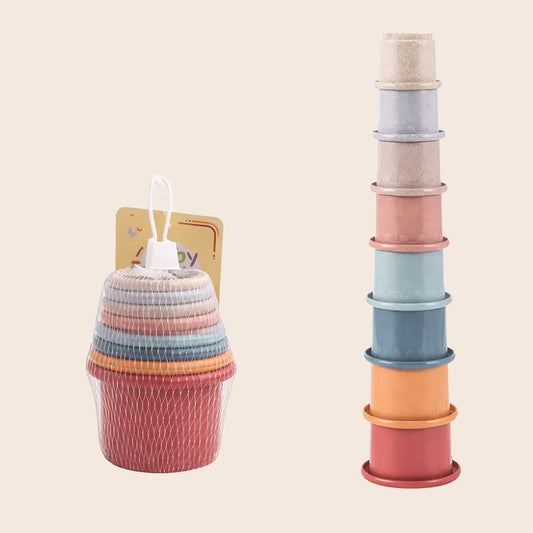 8-Piece Baby Stacking Cups Set - Fun Bath & Beach Nesting Toys - Early Learning Sensory Cups for Water & Sand Play (0-12 Months)