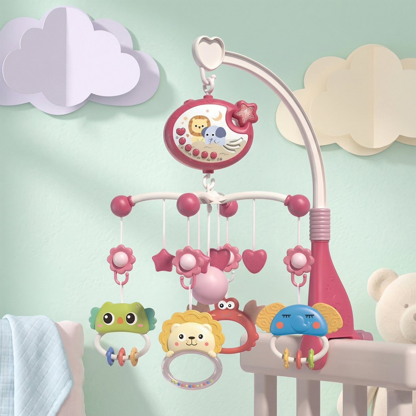Remote Control Baby Crib Mobile - Starry Sky Projection & Soothing Music - 360 Rotating Musical Bed Bell for Babies