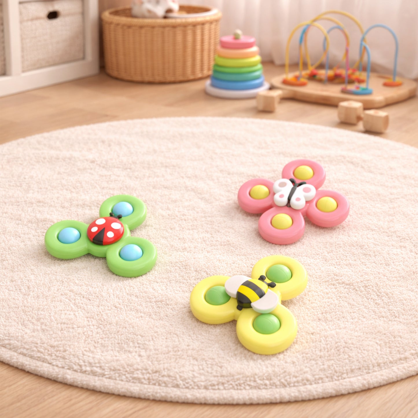 3-Piece Baby Suction Cup Spinners - Funny Bath & Highchair Sensory Toys - Interactive Rattle Shaker Set for Babies