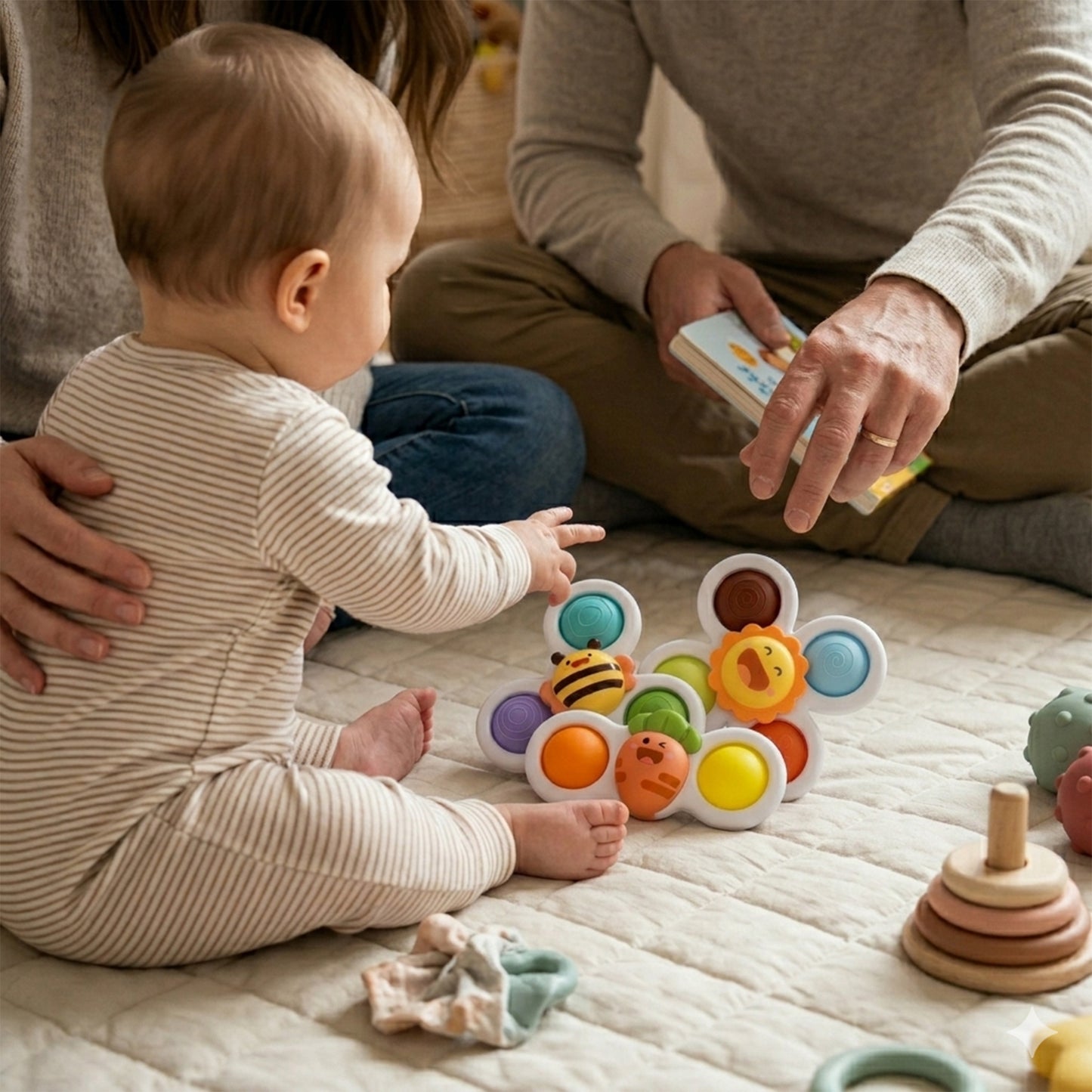 3-Piece Baby Suction Cup Spinners - Funny Bath & Highchair Sensory Toys - Interactive Rattle Shaker Set for Babies