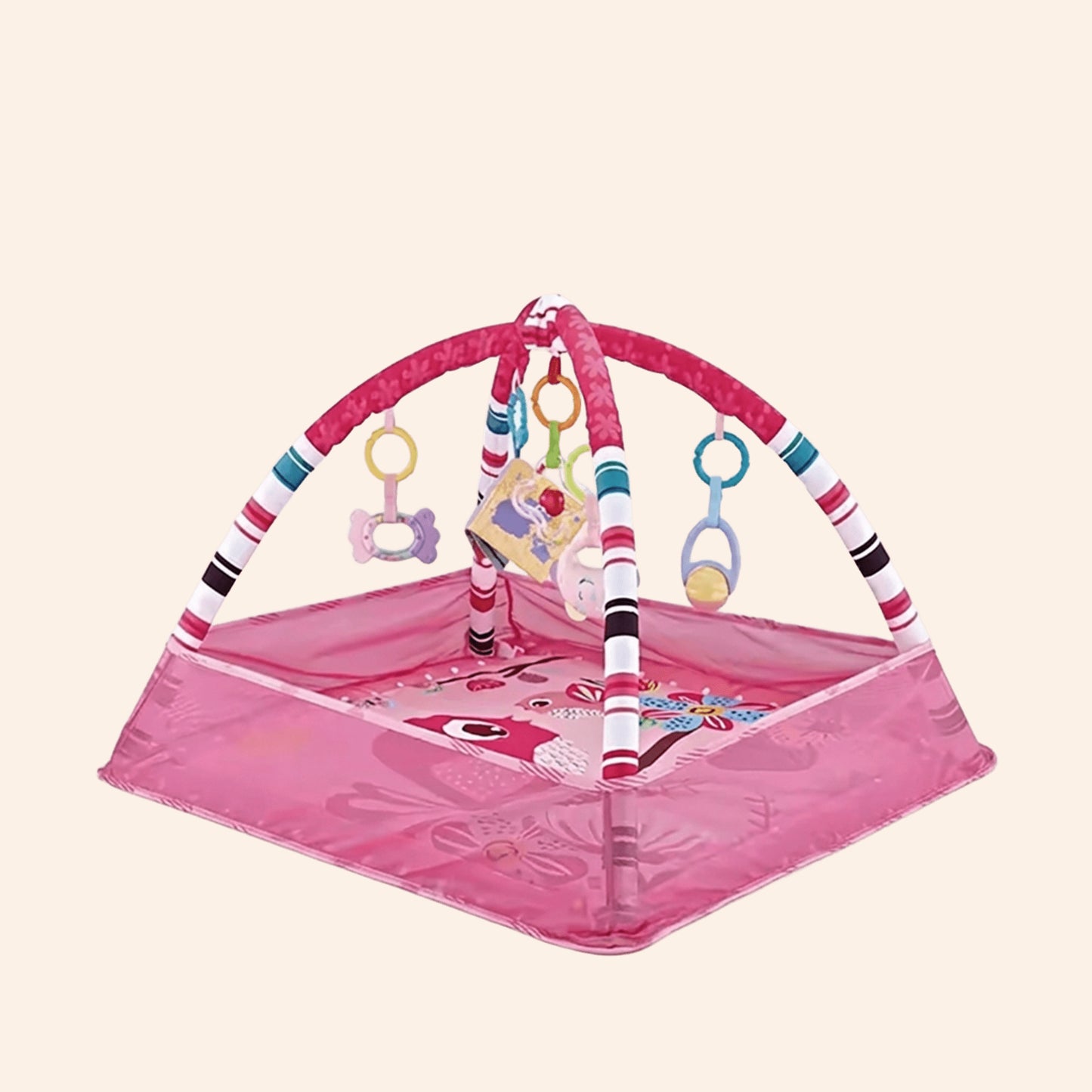 3-in-1 Baby Fitness Play Mat - Activity Gym with Safety Fence - Early Enlightenment Toy Set with Cloth Book Gift