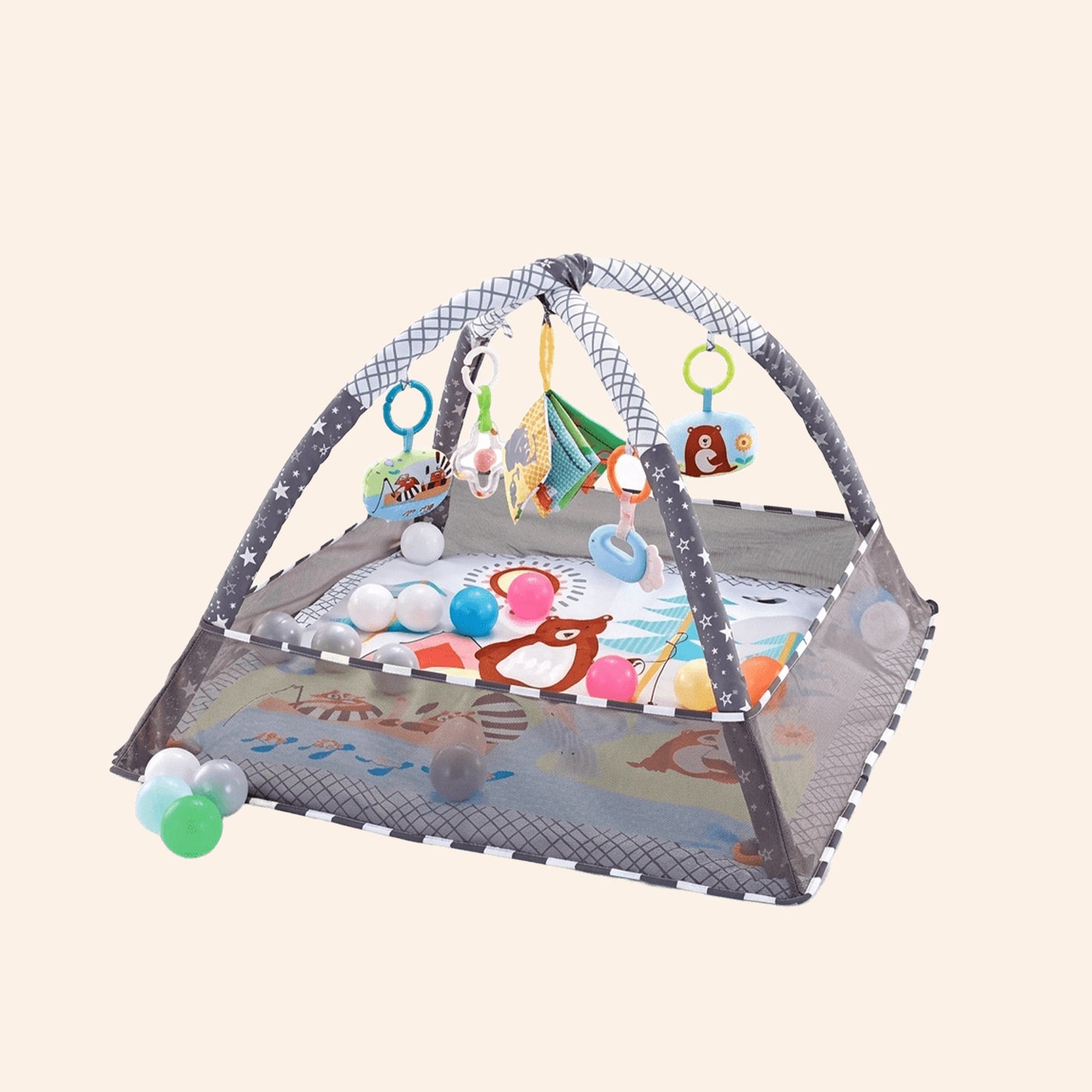 3-in-1 Baby Fitness Play Mat - Activity Gym with Safety Fence - Early Enlightenment Toy Set with Cloth Book Gift