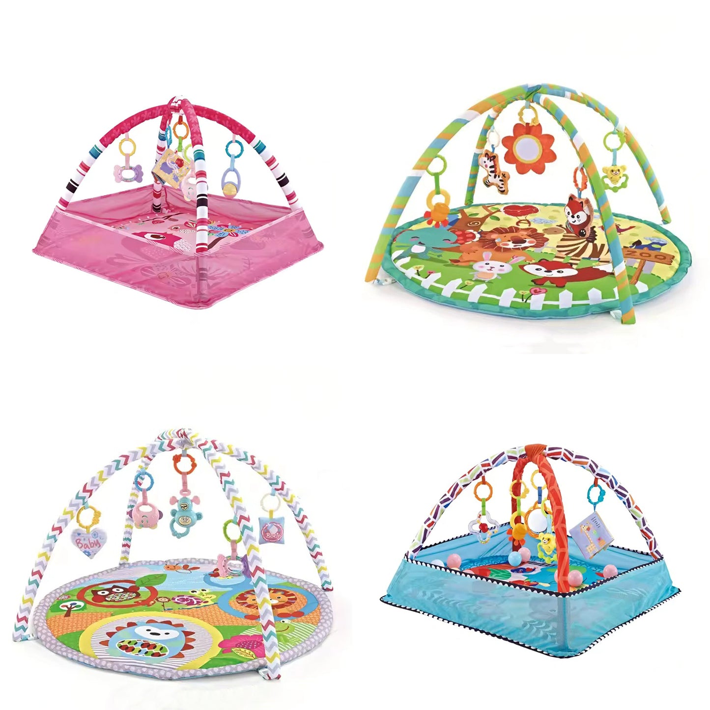 3-in-1 Baby Fitness Play Mat - Activity Gym with Safety Fence - Early Enlightenment Toy Set with Cloth Book Gift