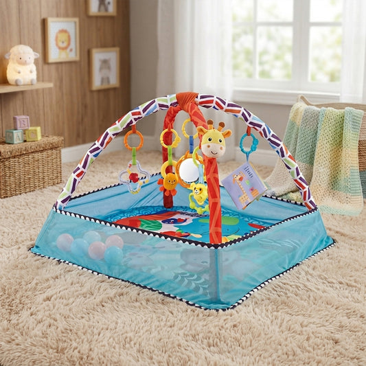 3-in-1 Baby Fitness Play Mat - Activity Gym with Safety Fence - Early Enlightenment Toy Set with Cloth Book Gift