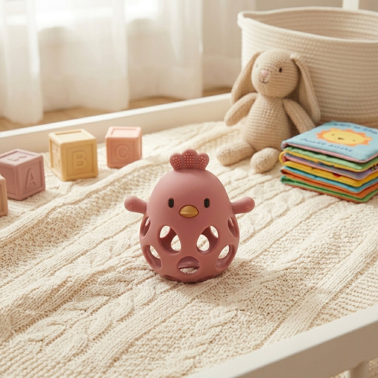 Silicone Chick Baby Teether - Easy-Grip Hollow Design - Food-Grade Soft Chewing Toy for Teething Relief