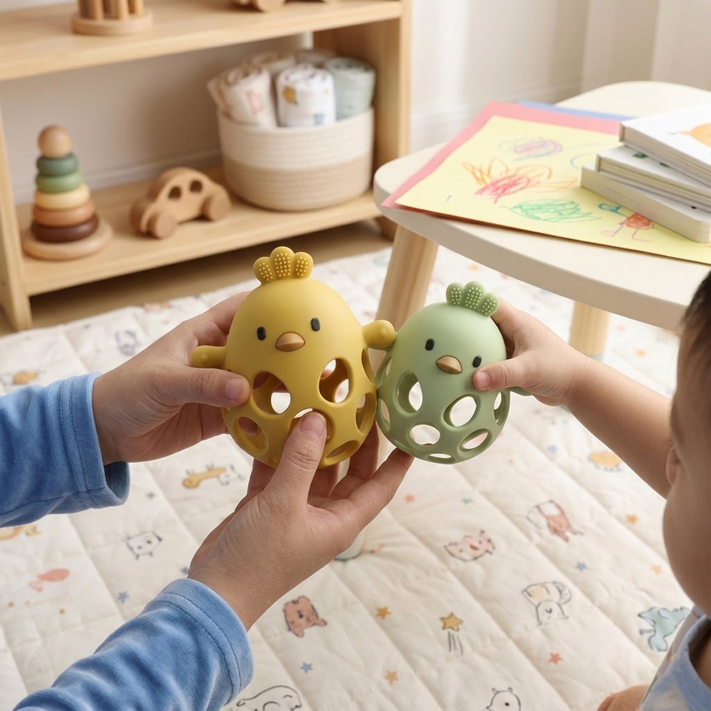 Silicone Chick Baby Teether - Easy-Grip Hollow Design - Food-Grade Soft Chewing Toy for Teething Relief