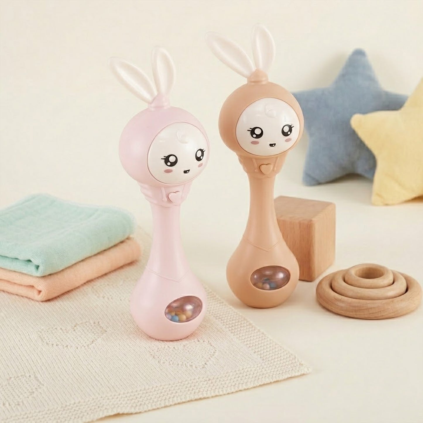 Smart Bunny Music & Light Rattle - Intelligent Baby Media Toy for Newborns - Smart Shake Early Educational Sensory Toy with Sound & Shine Features