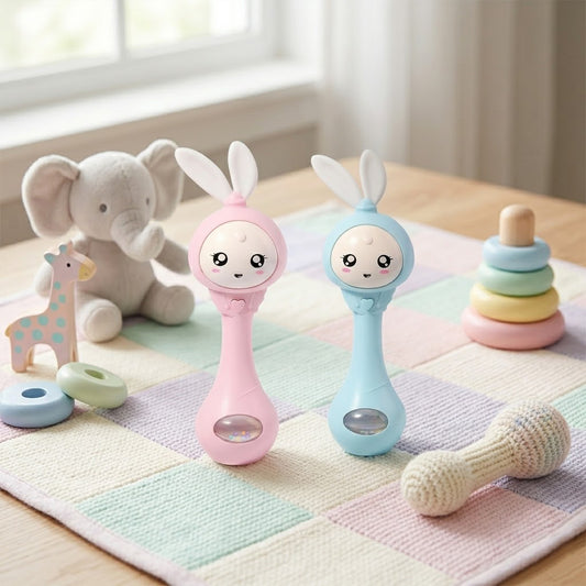 Smart Bunny Music & Light Rattle - Intelligent Baby Media Toy for Newborns - Smart Shake Early Educational Sensory Toy with Sound & Shine Features