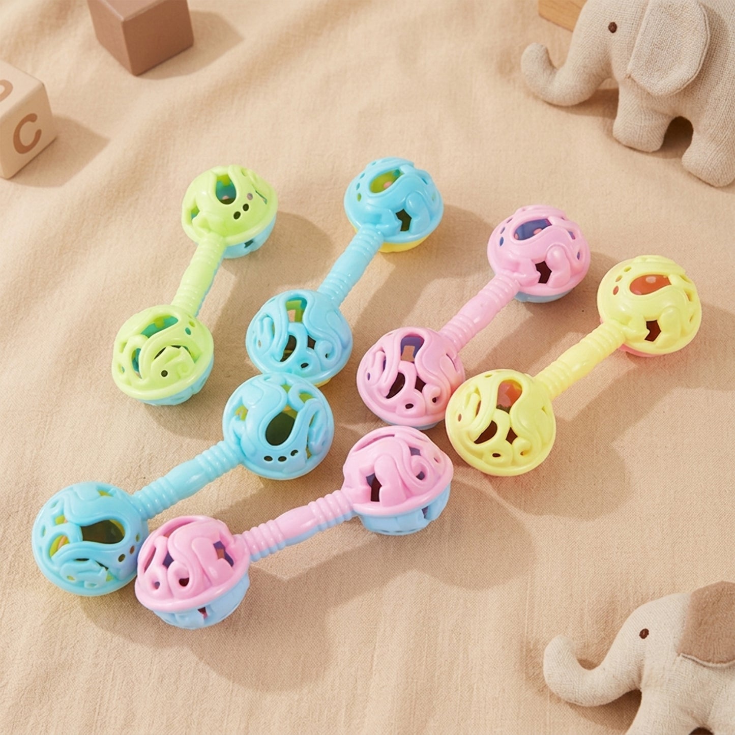 3-Piece Double-Headed Baby Hand Rattles - Newborn Sensory Shaker Toys - Hand-Holding Bell Set for Infants & Toddlers - Baby Shower Gift Items