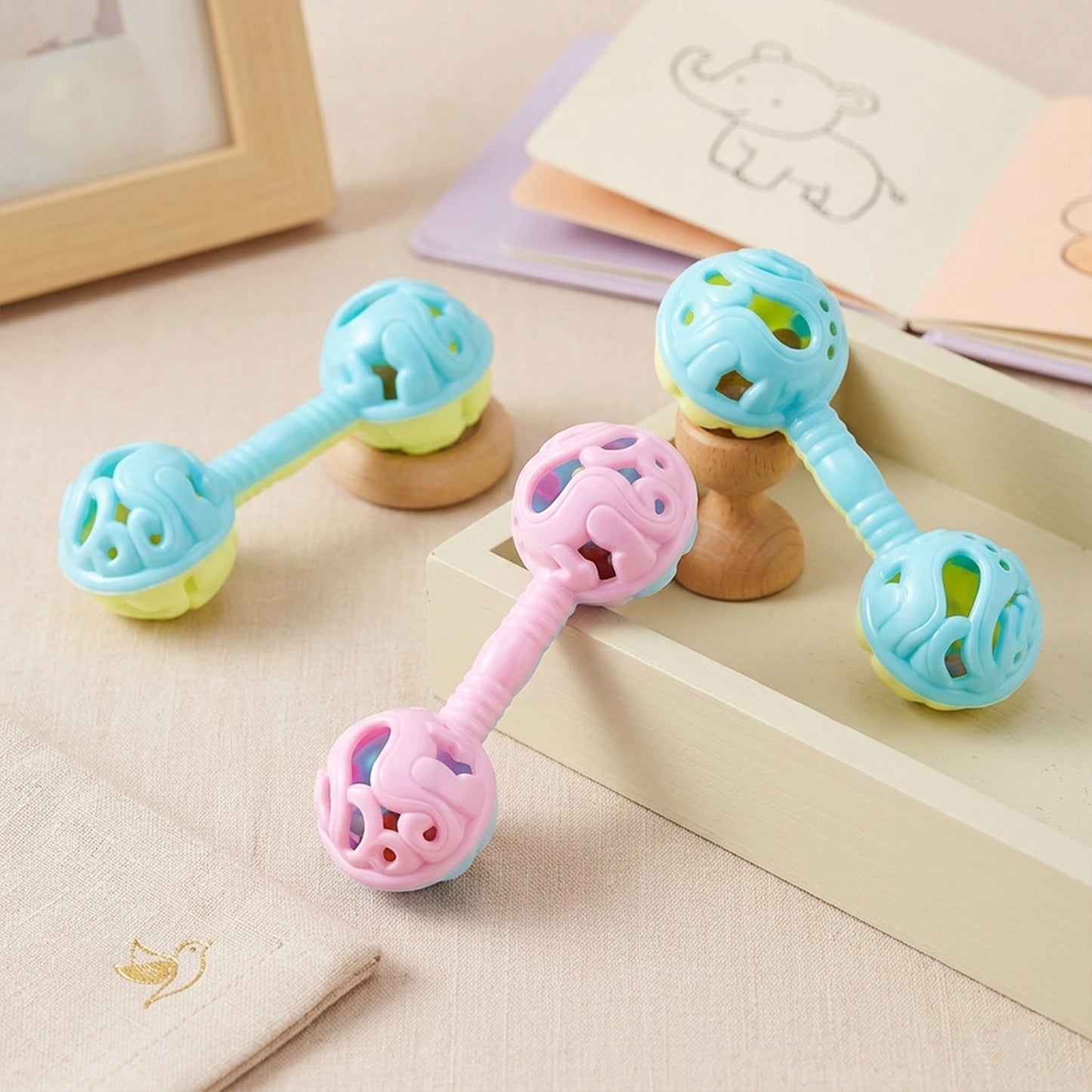 3-Piece Double-Headed Baby Hand Rattles - Newborn Sensory Shaker Toys - Hand-Holding Bell Set for Infants & Toddlers - Baby Shower Gift Items