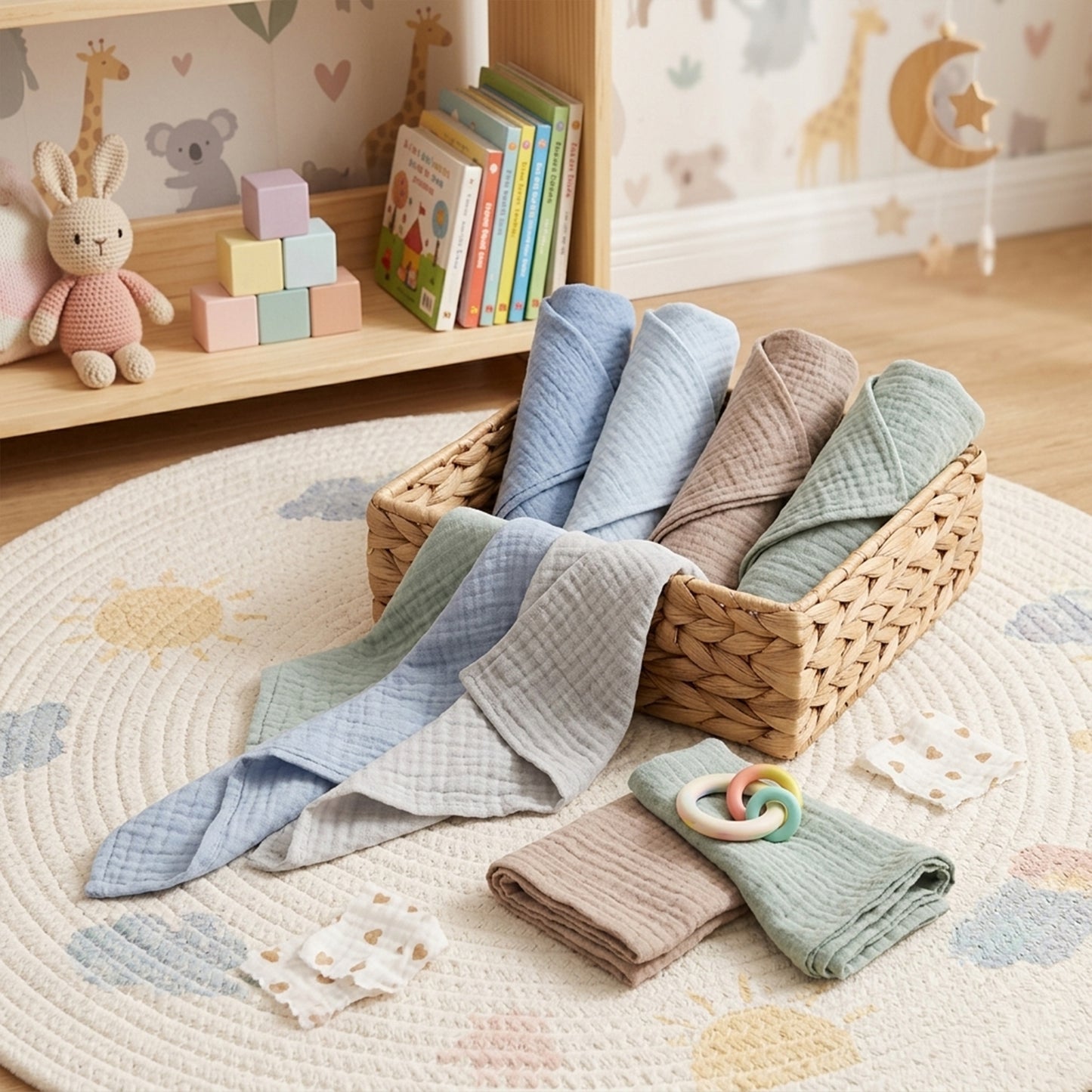 5-Piece Soft Cotton Baby Face Towels - Absorbent Gauze Washcloths for Bathing & Feeding - Newborn Handkerchief Set