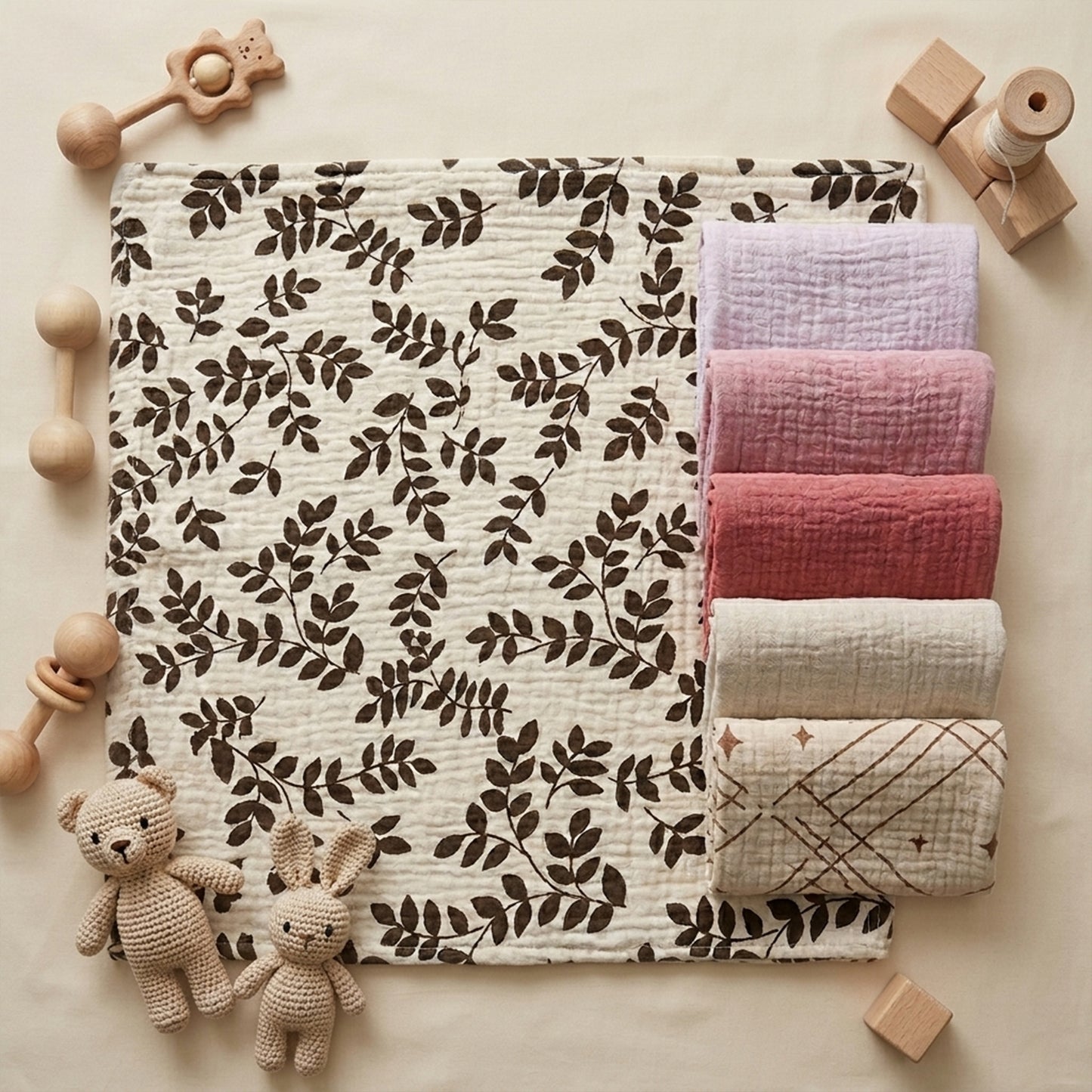 5-Piece Soft Cotton Baby Face Towels - Absorbent Gauze Washcloths for Bathing & Feeding - Newborn Handkerchief Set