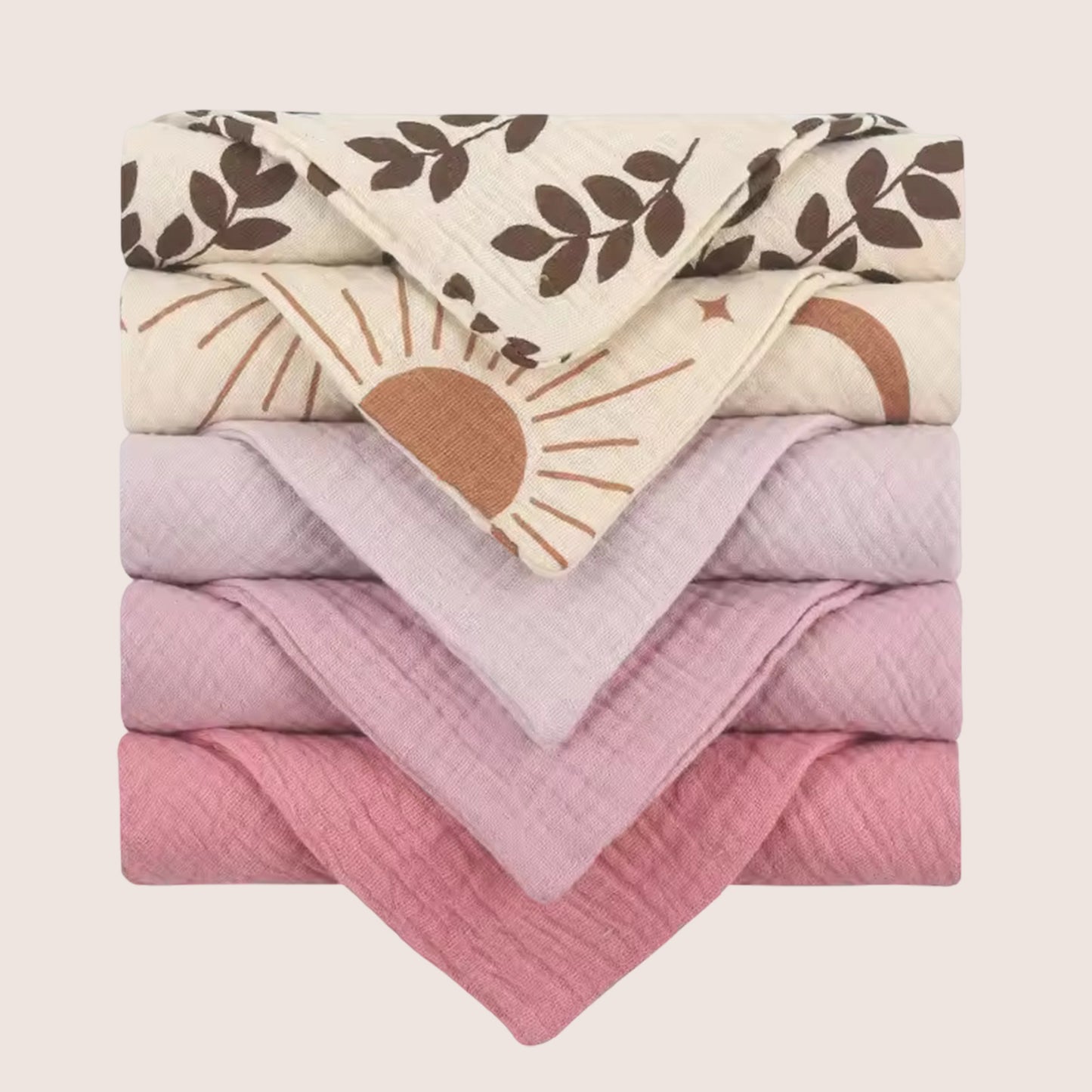 5-Piece Soft Cotton Baby Face Towels - Absorbent Gauze Washcloths for Bathing & Feeding - Newborn Handkerchief Set