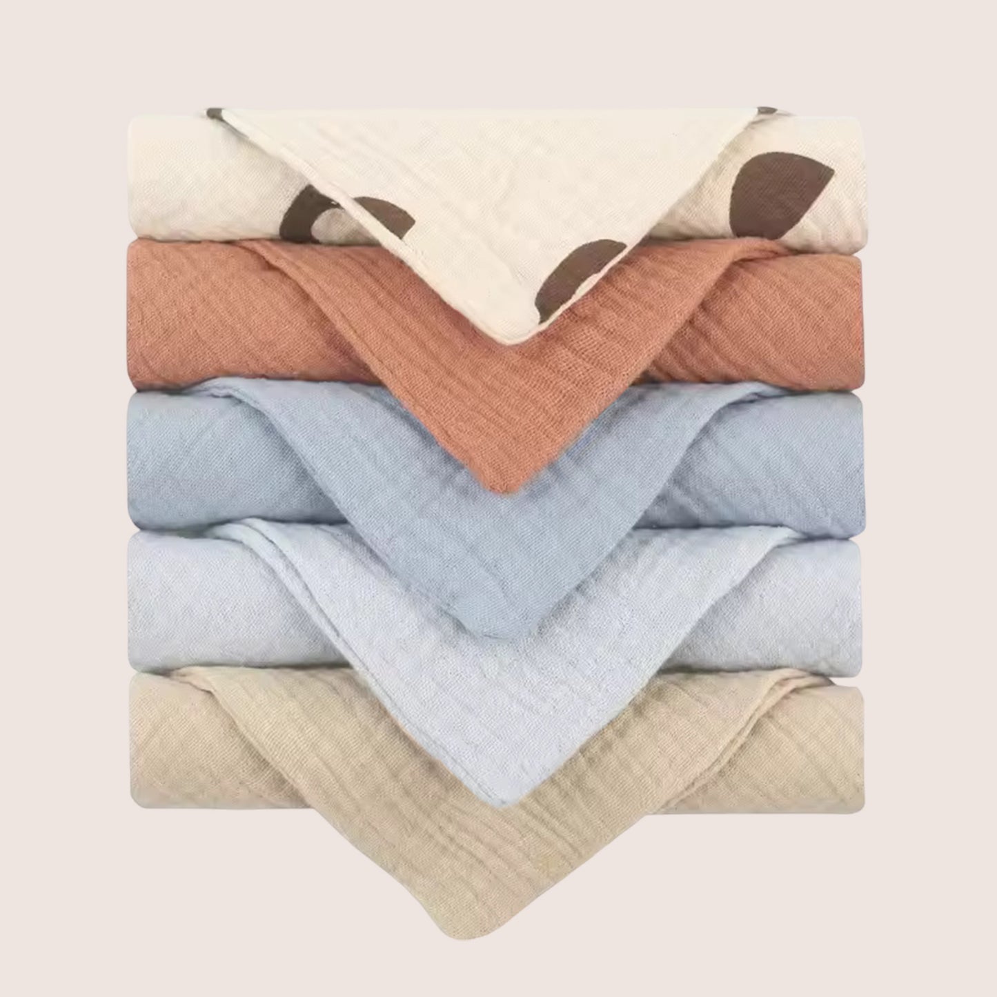 5-Piece Soft Cotton Baby Face Towels - Absorbent Gauze Washcloths for Bathing & Feeding - Newborn Handkerchief Set